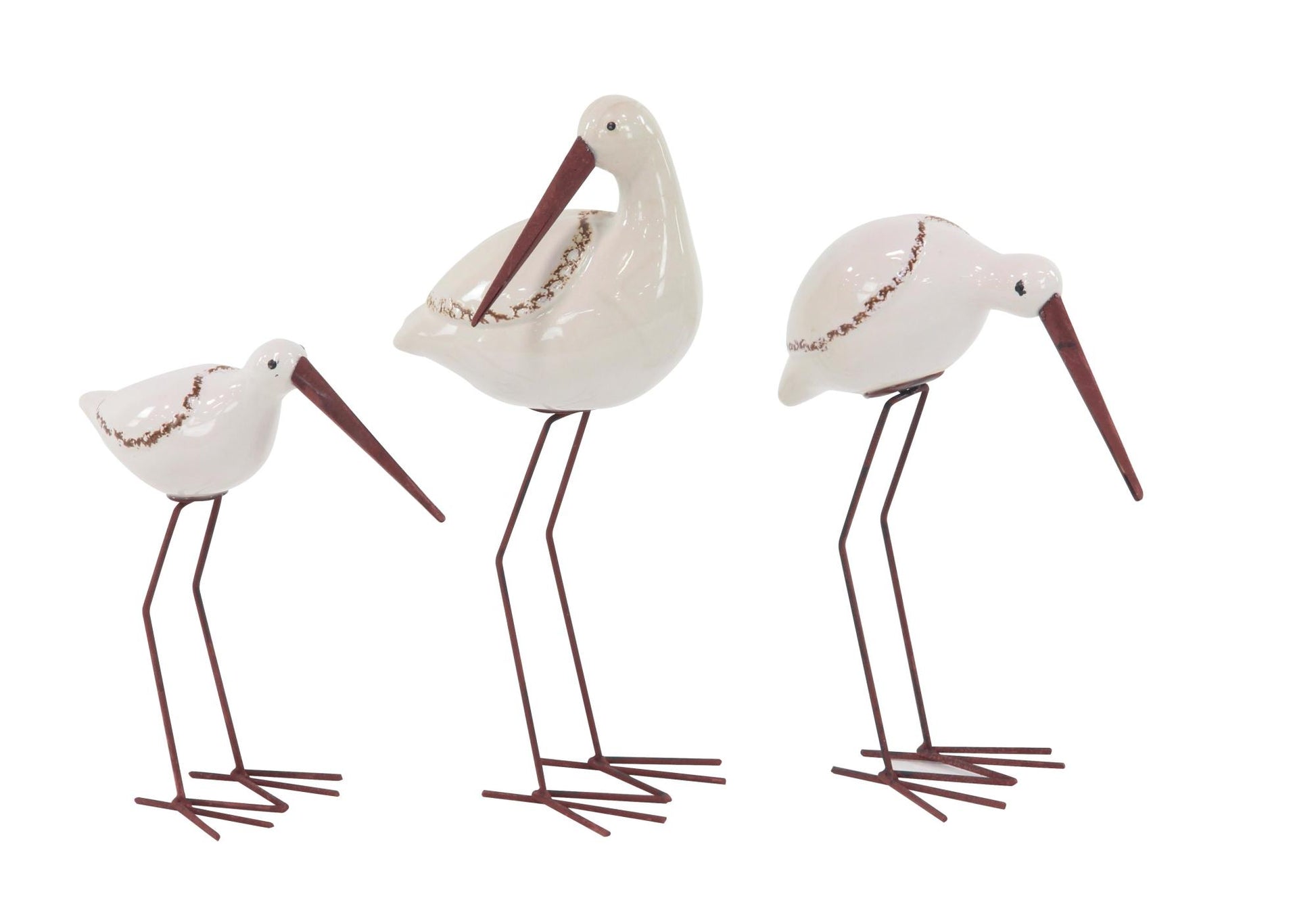 Set of 3 Bird White Ceramic Decorative Sculpture