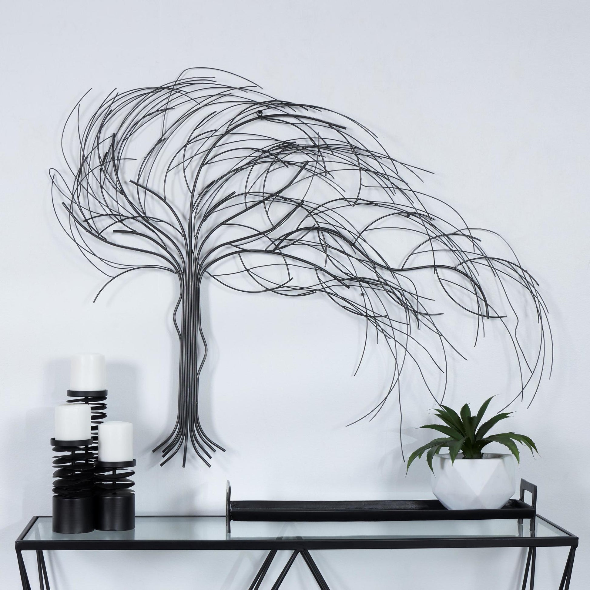 Tree Dark Gray Metal Indoor Outdoor Abstract Curved Home Wall Decor