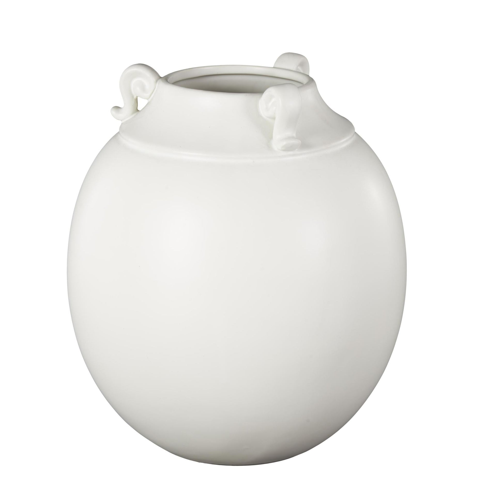 Scroll White Ceramic Decorative Vase with Handles