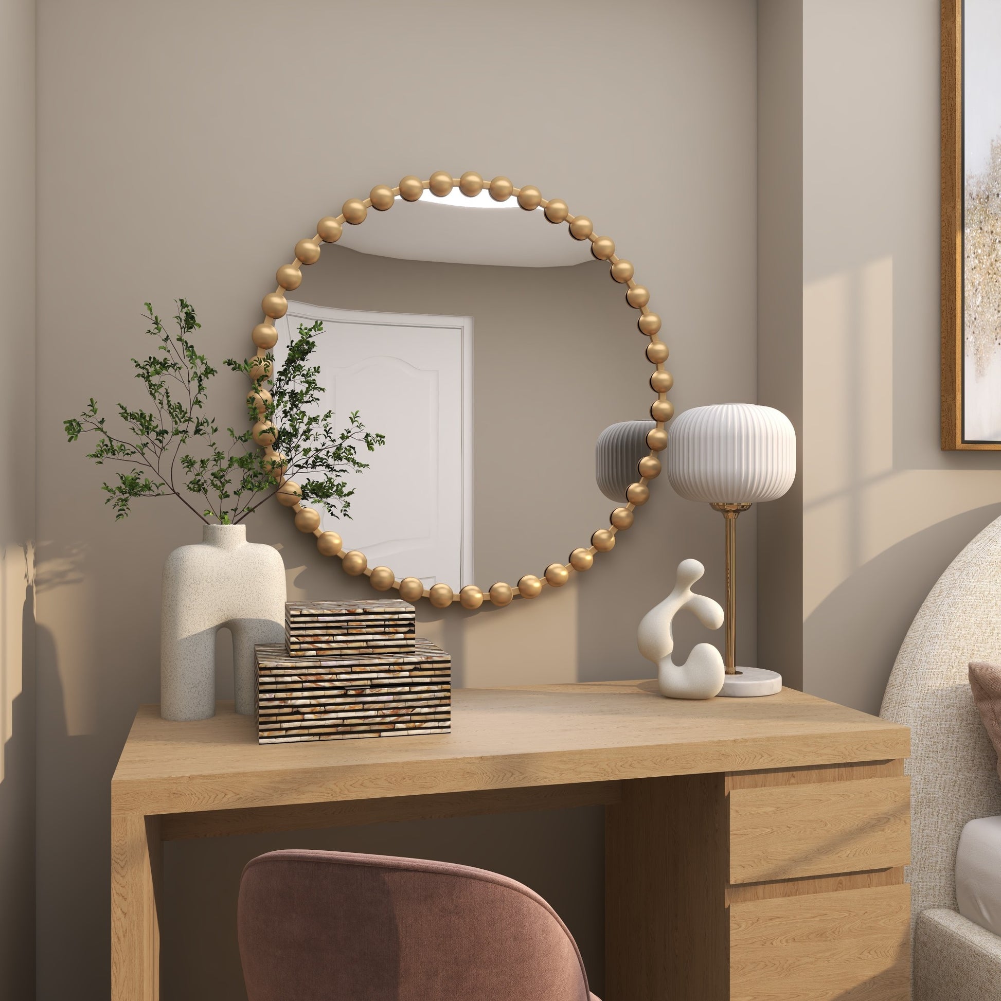 CosmoLiving by Cosmopolitan Metal Room Wall Mirror with Beaded Detailing