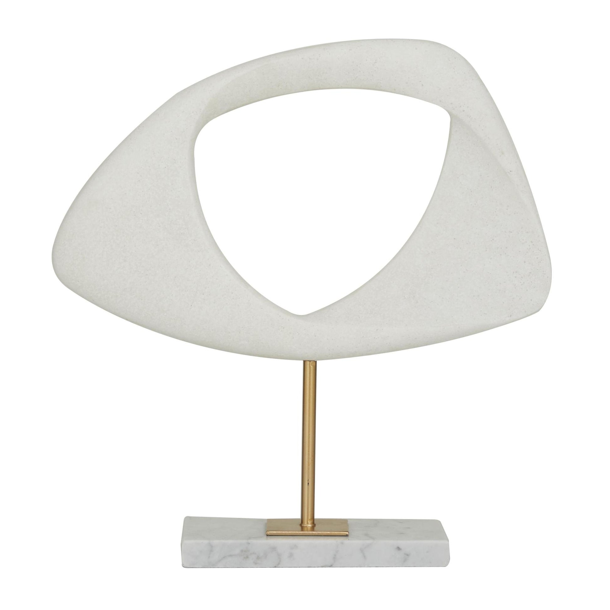 Abstract White Polystone Cut-Out Decorative Sculpture with Marble Stand
