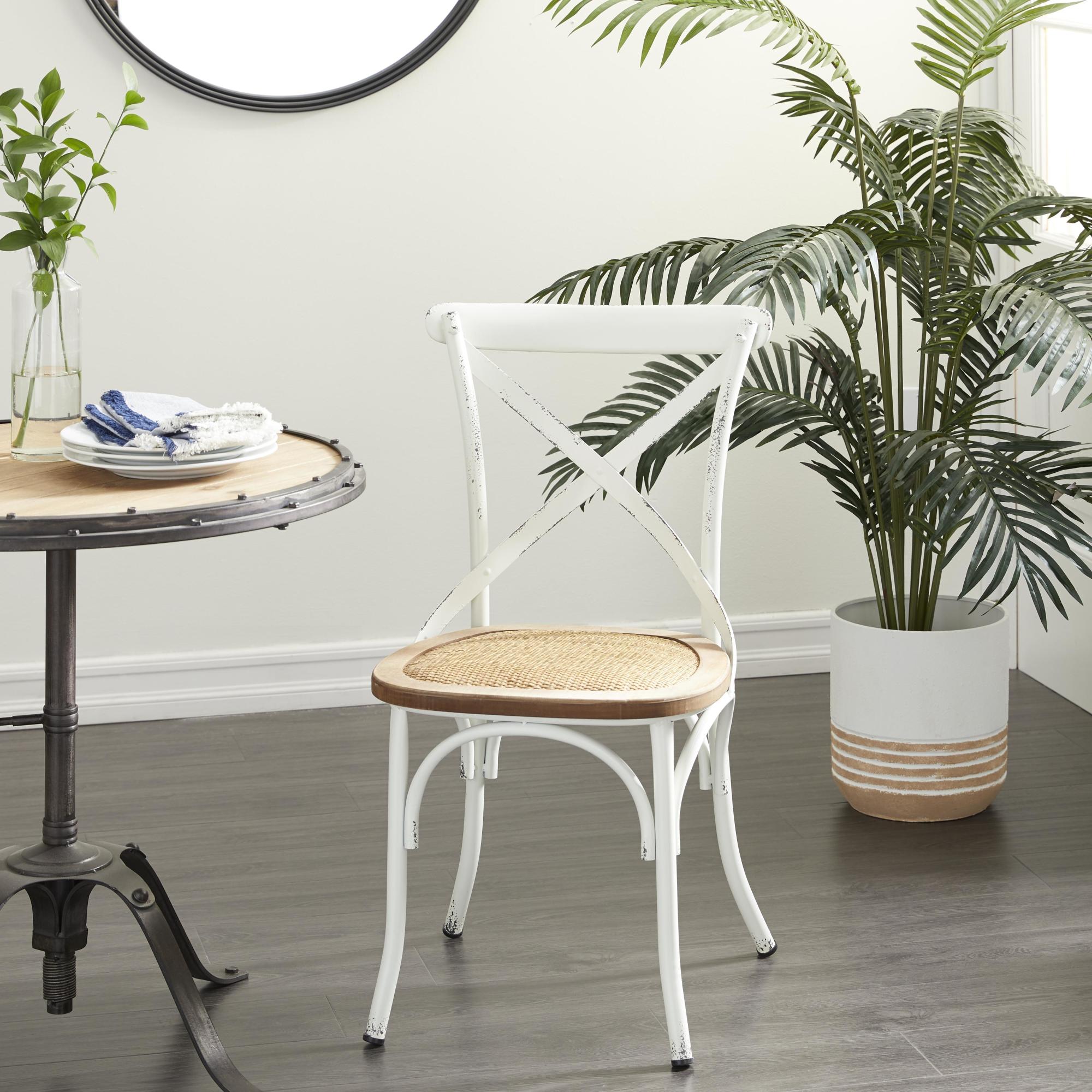 Set of 2 Metal Kitchen Dining Chair with Brown Rattan Seat