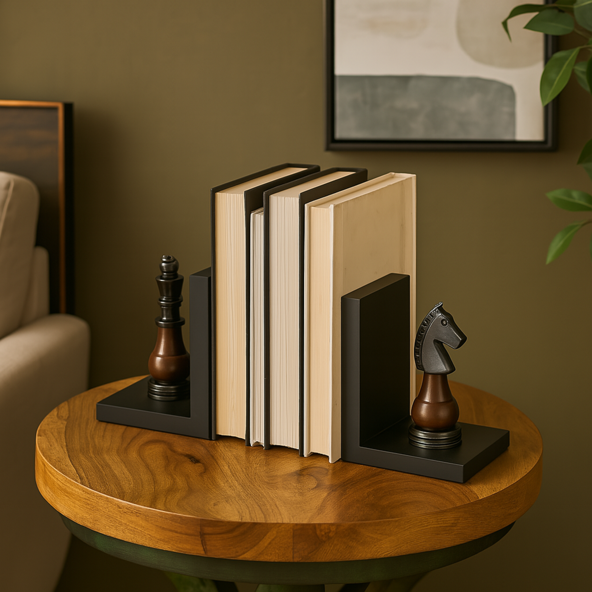 Set of 2 Chess Aluminum Metal Decorative Bookends with Aluminum Accents Set of 2 4"W, 7"H