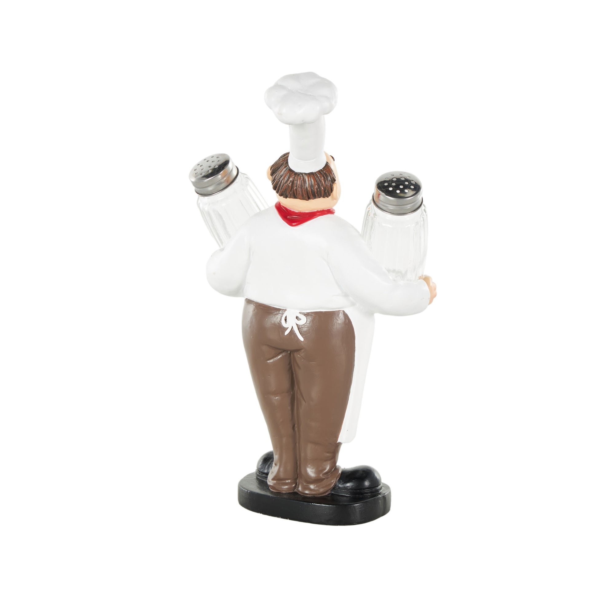 Chef White Polystone Kitchen Decorative Figurine Decorative Salt and Pepper Shaker Holder with Red Accents