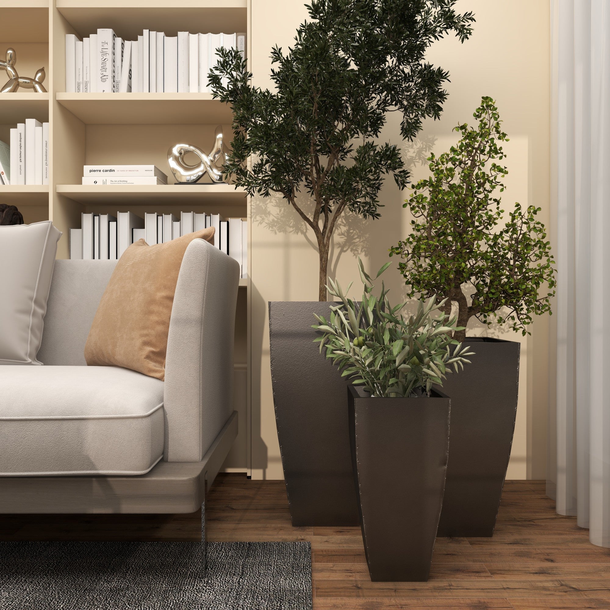 Set of 3 Metal Light Weight Indoor Outdoor Planter with Tapered Base