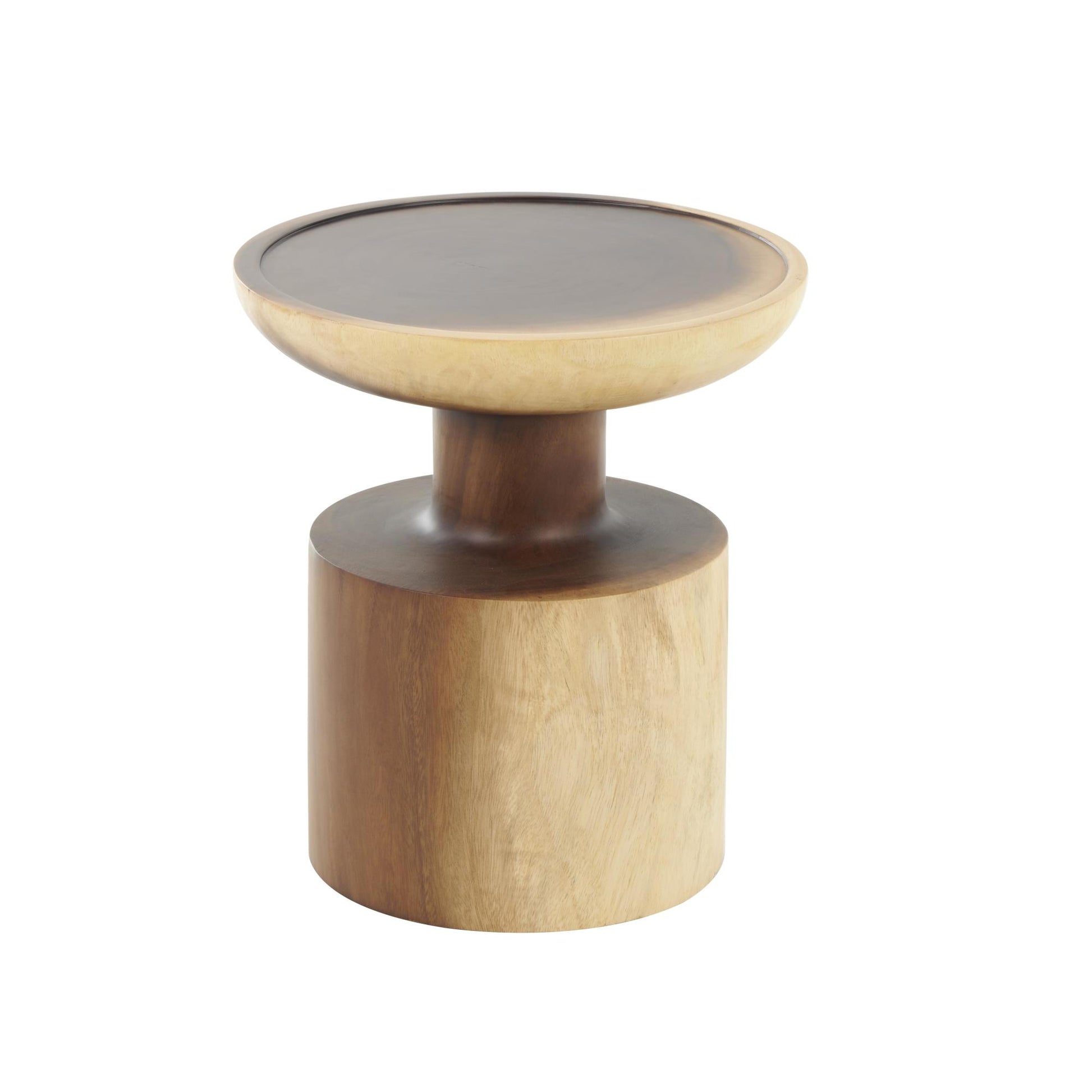Brown Wood Handmade End Accent Table with Block Base