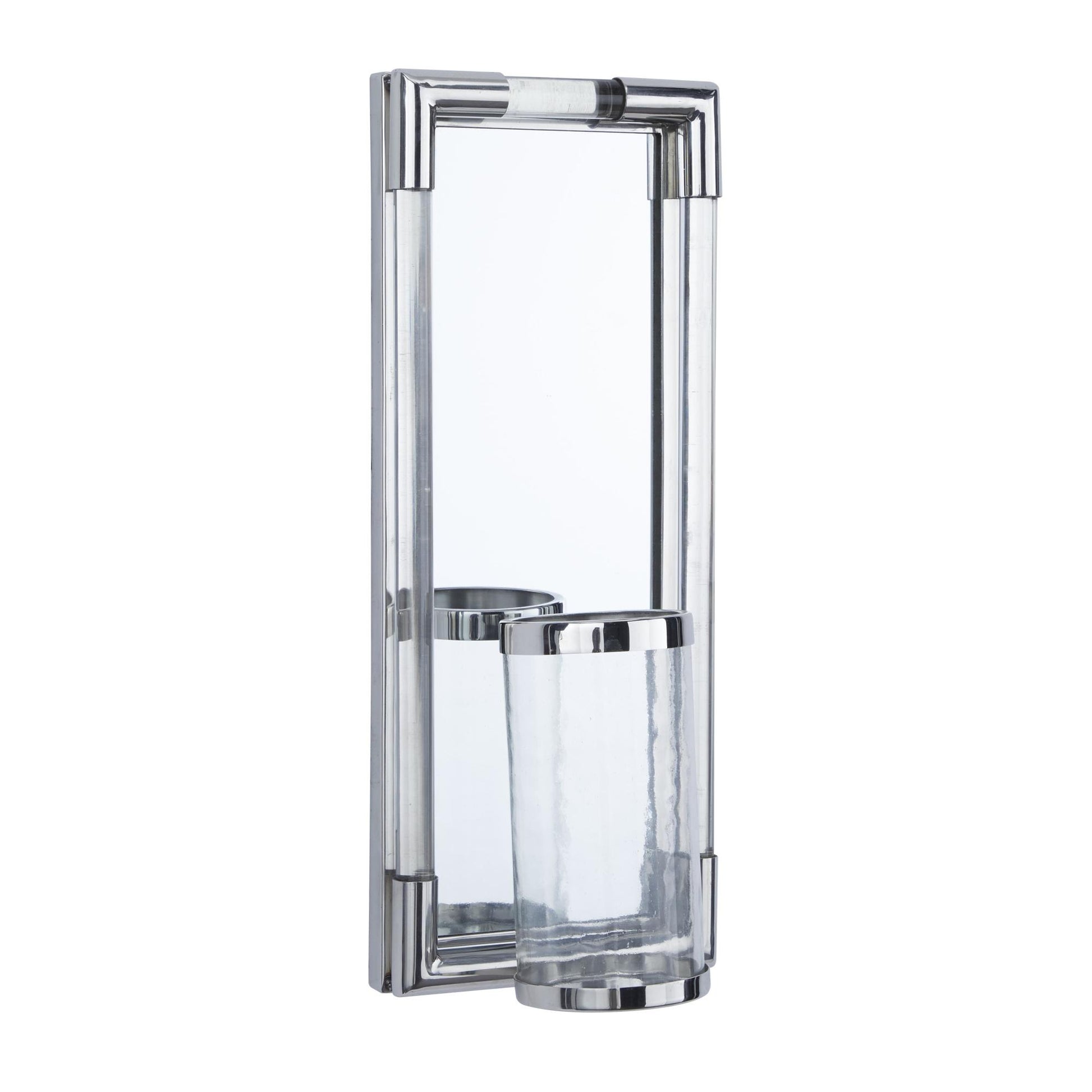 Geometric Silver Stainless Steel Metal Pillar Indoor Outdoor Wall Sconce with Mirror Backing