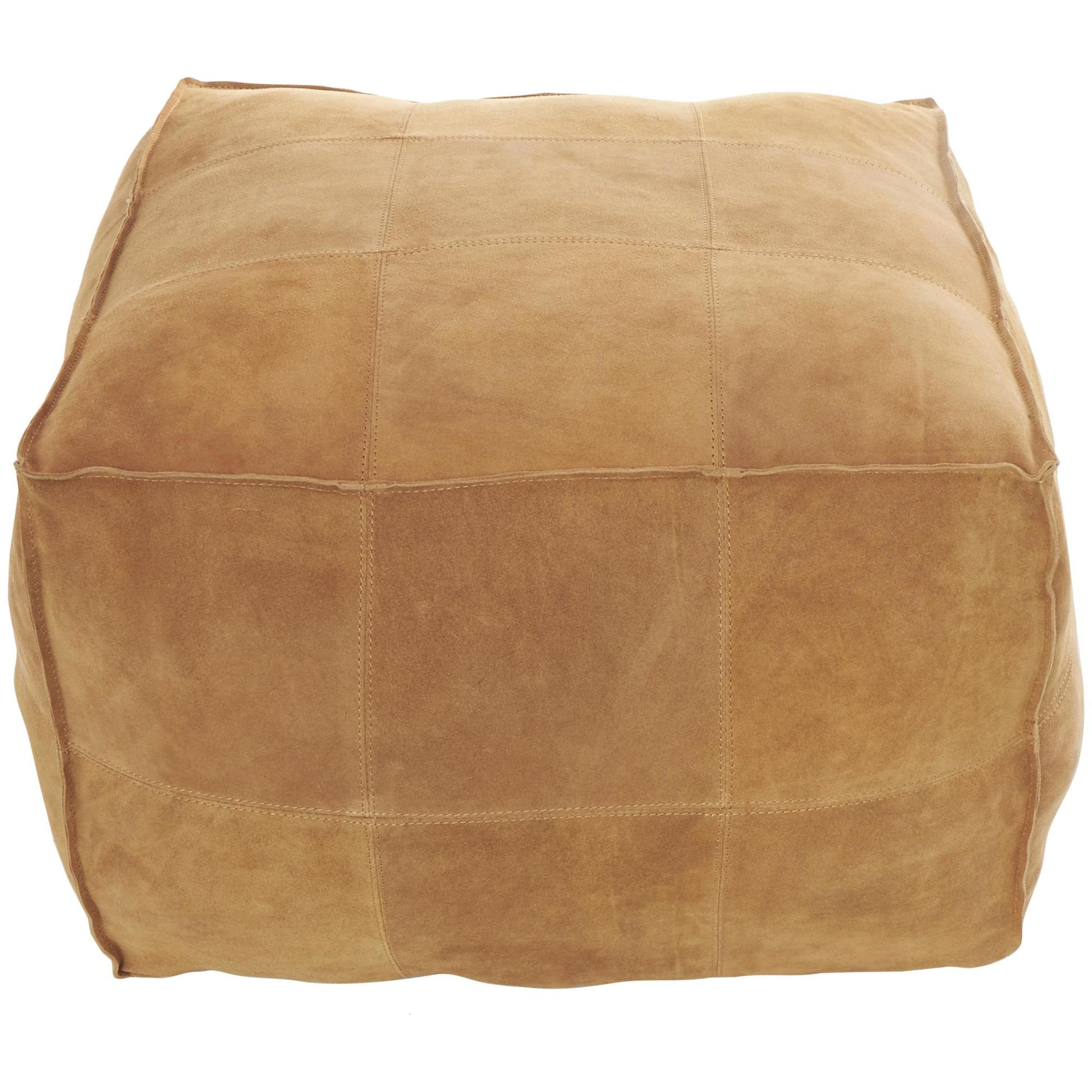 Leather Low Profile Square Stuffed Pouf with Patchwork Design