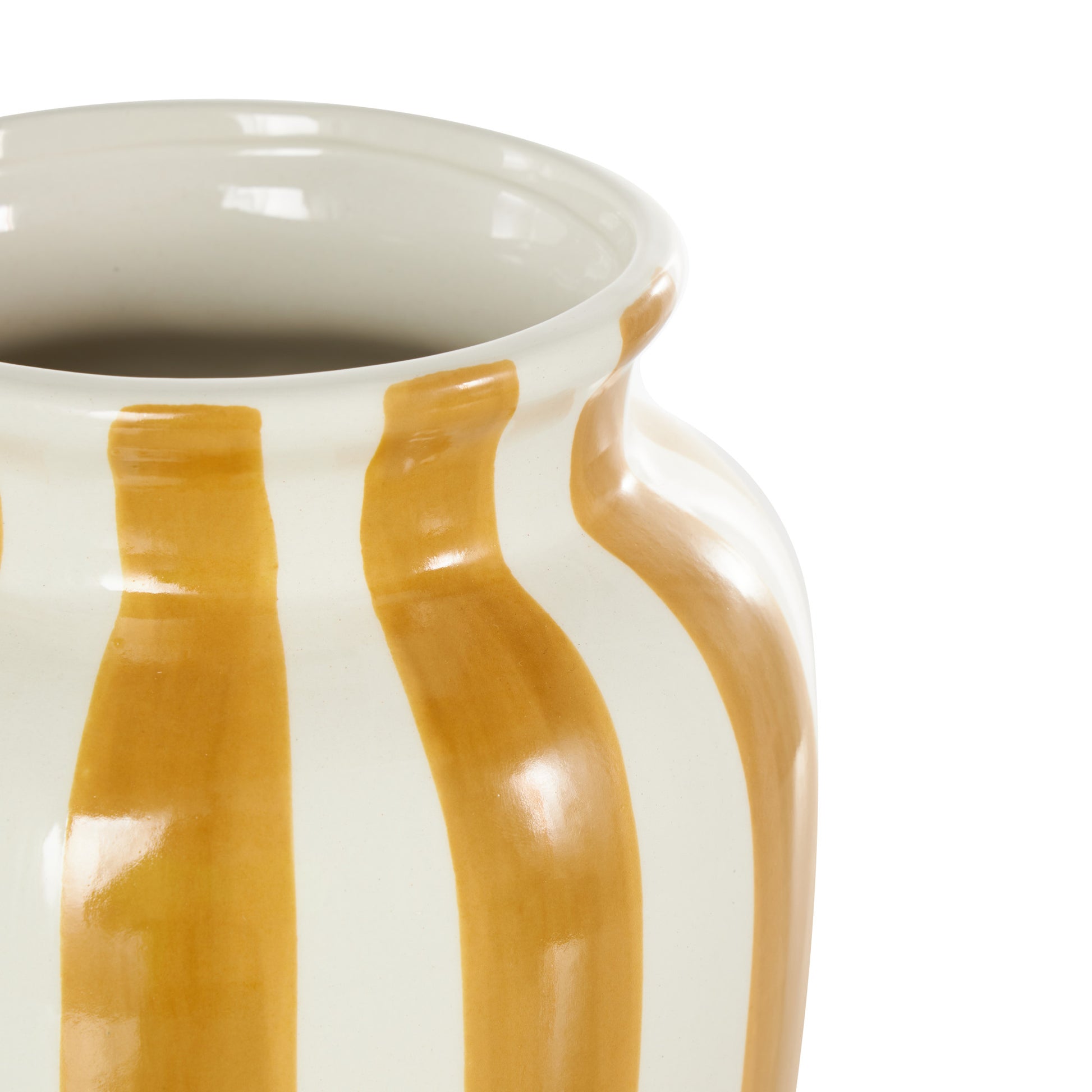 Ceramic Round Wide Decorative Vase with Teal Vertical Stripes 6" x 6" x 10"