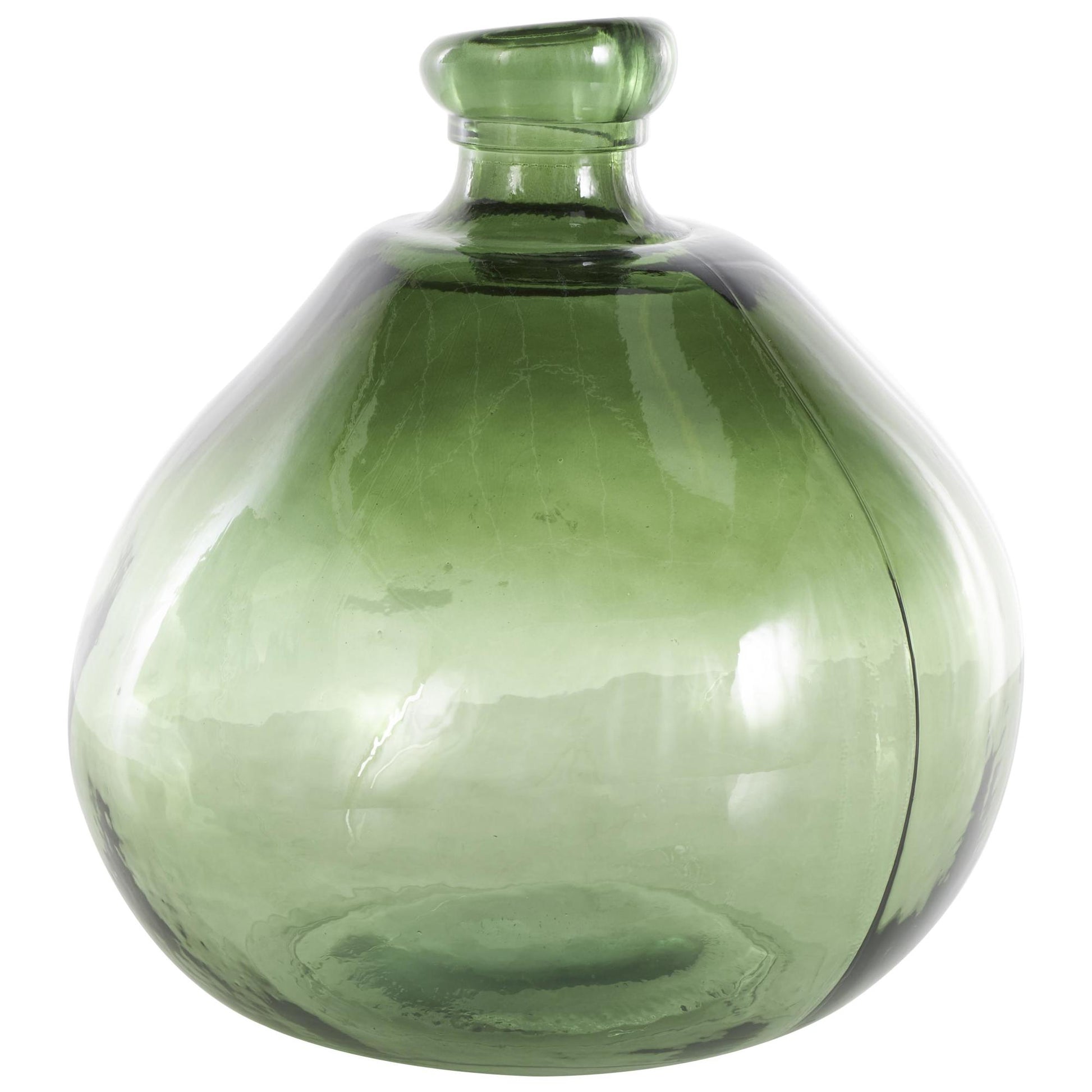 Recycled Glass Handmade Wide Spanish Bottle Decorative Vase 13" x 13" x 13"