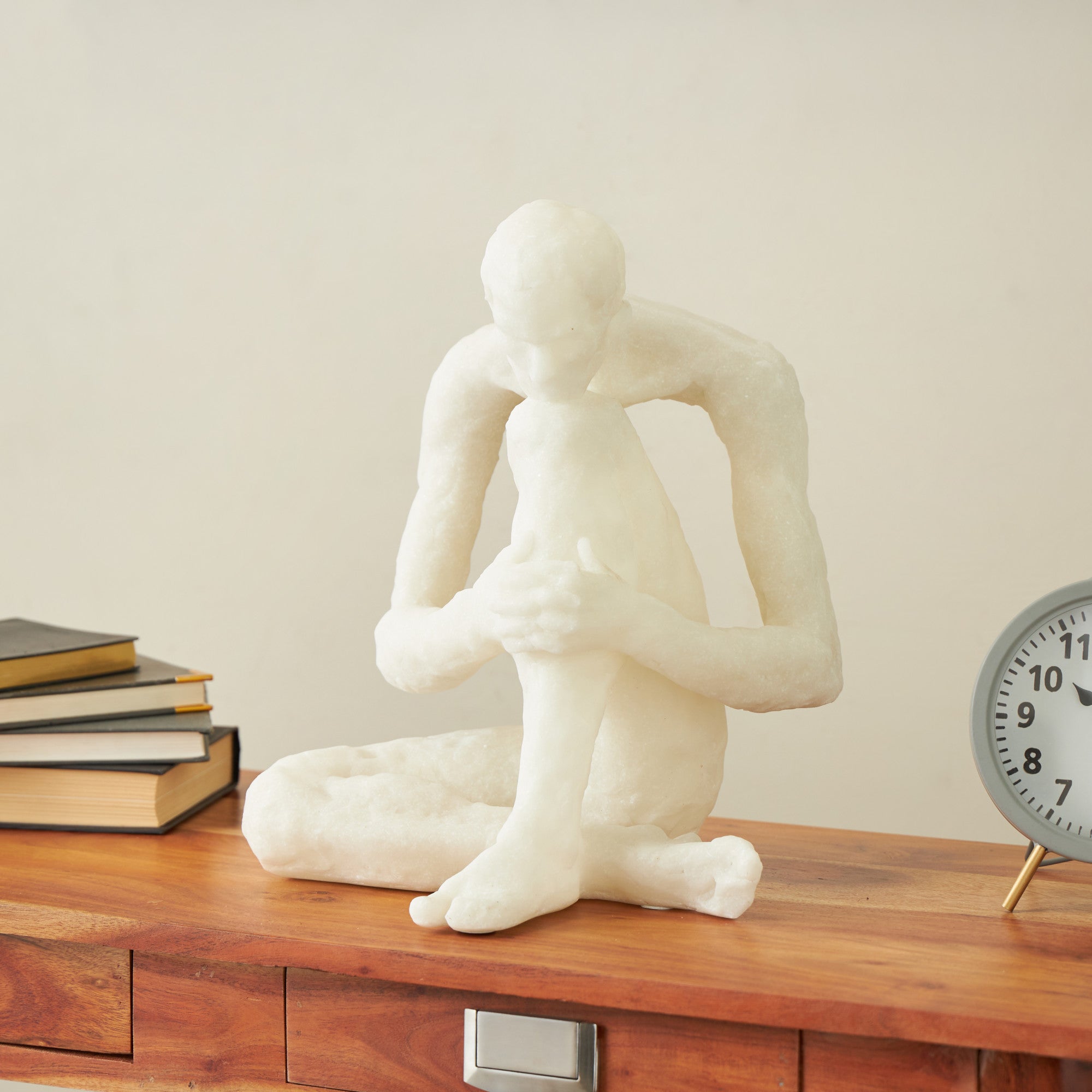 People White Polystone Thinking Decorative Sculpture with Shimmer