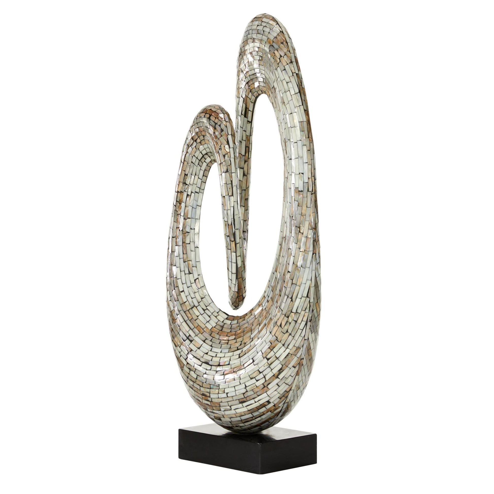 Abstract Mother of Pearl Shell Swirl Decorative Sculpture with Black Base