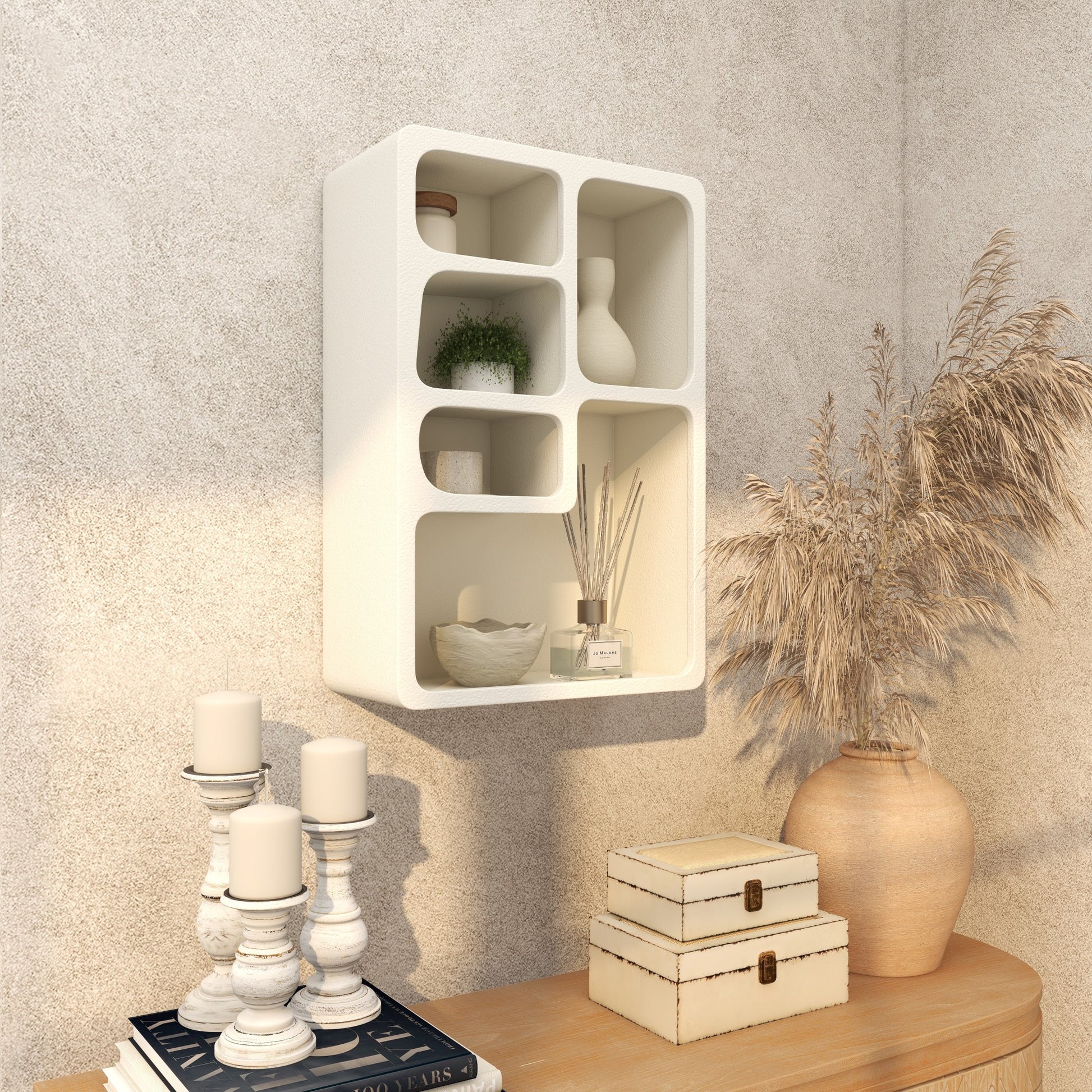 Geometric Wooden Arched 5 Shelf Room Wall Shelf with Block Shapes