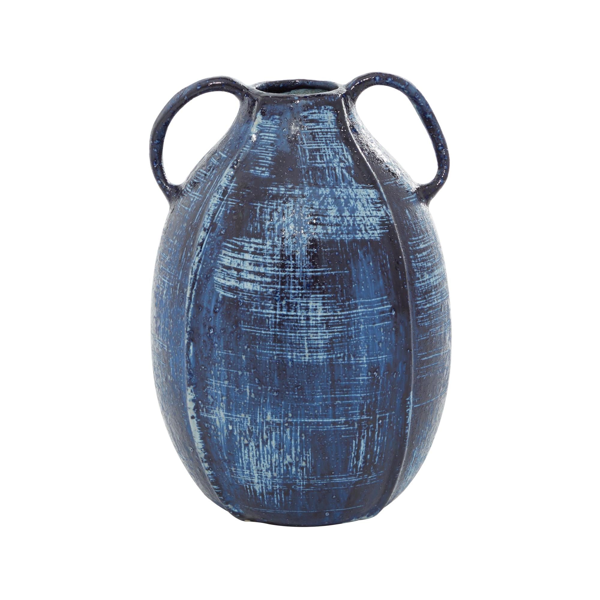 Blue Ceramic Decorative Vase with Handles