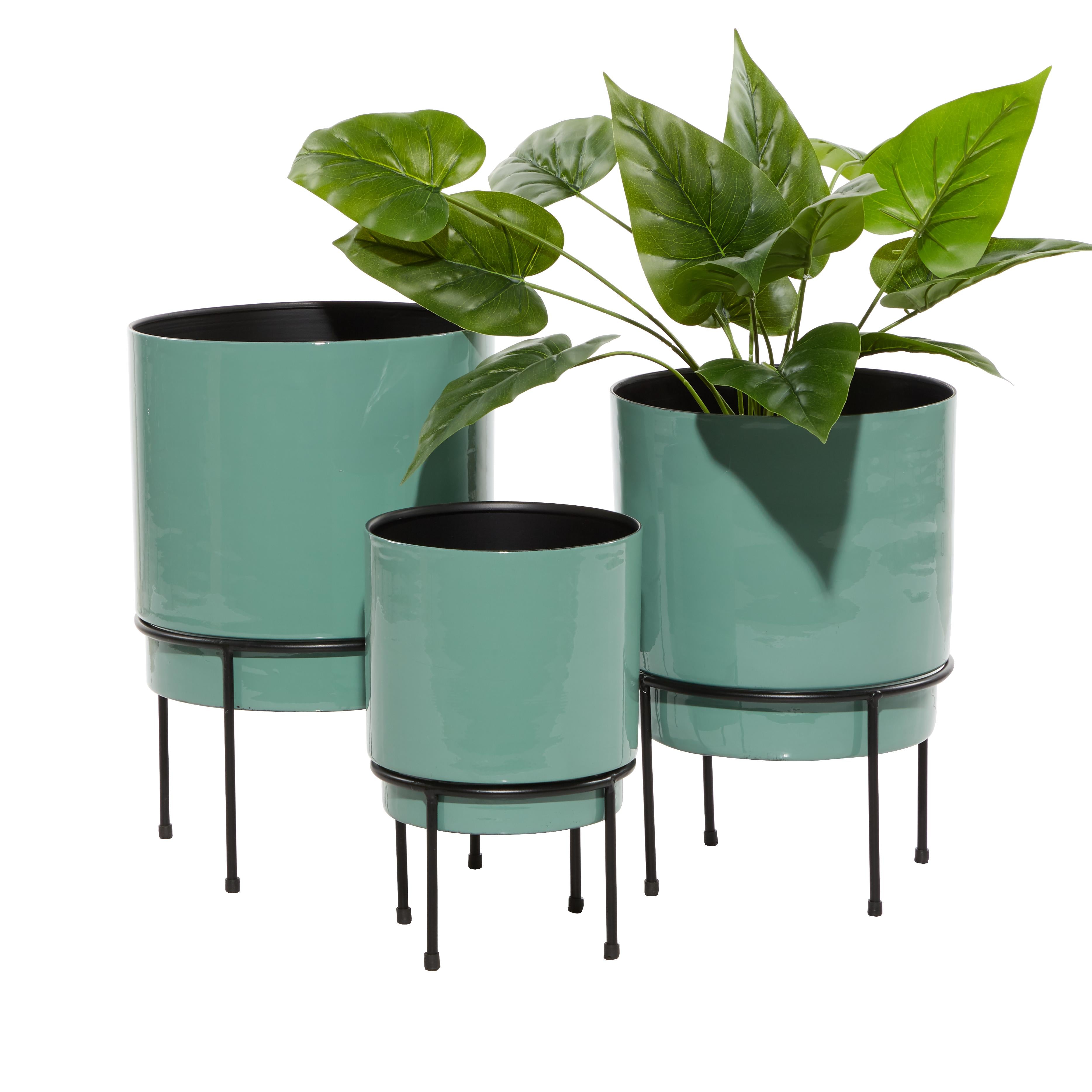 Set of 3 Metal Indoor Outdoor Planter with Removable Black Stand