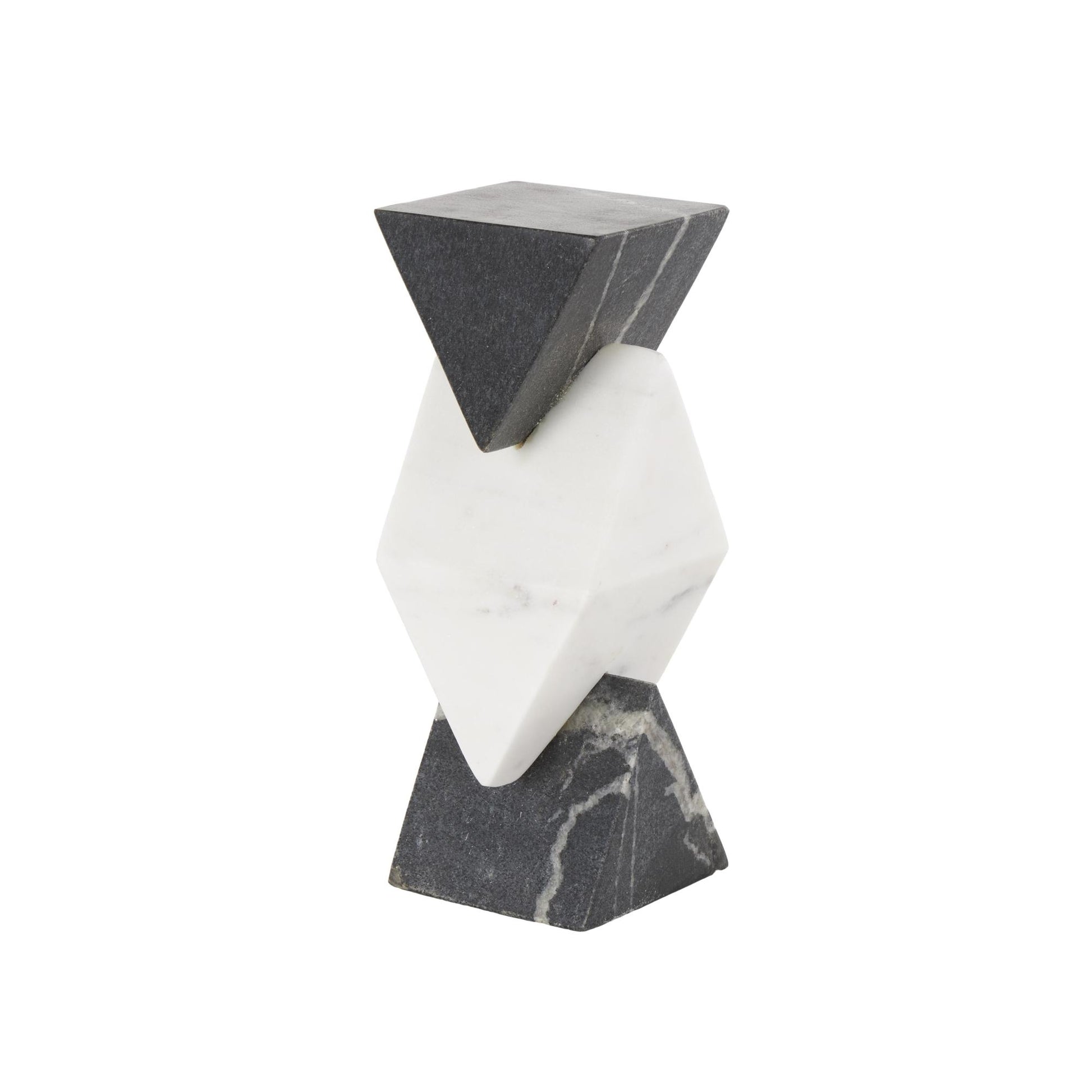 Geometric White Marble Stacked Pyramid Decorative Sculpture with White Diamond Center