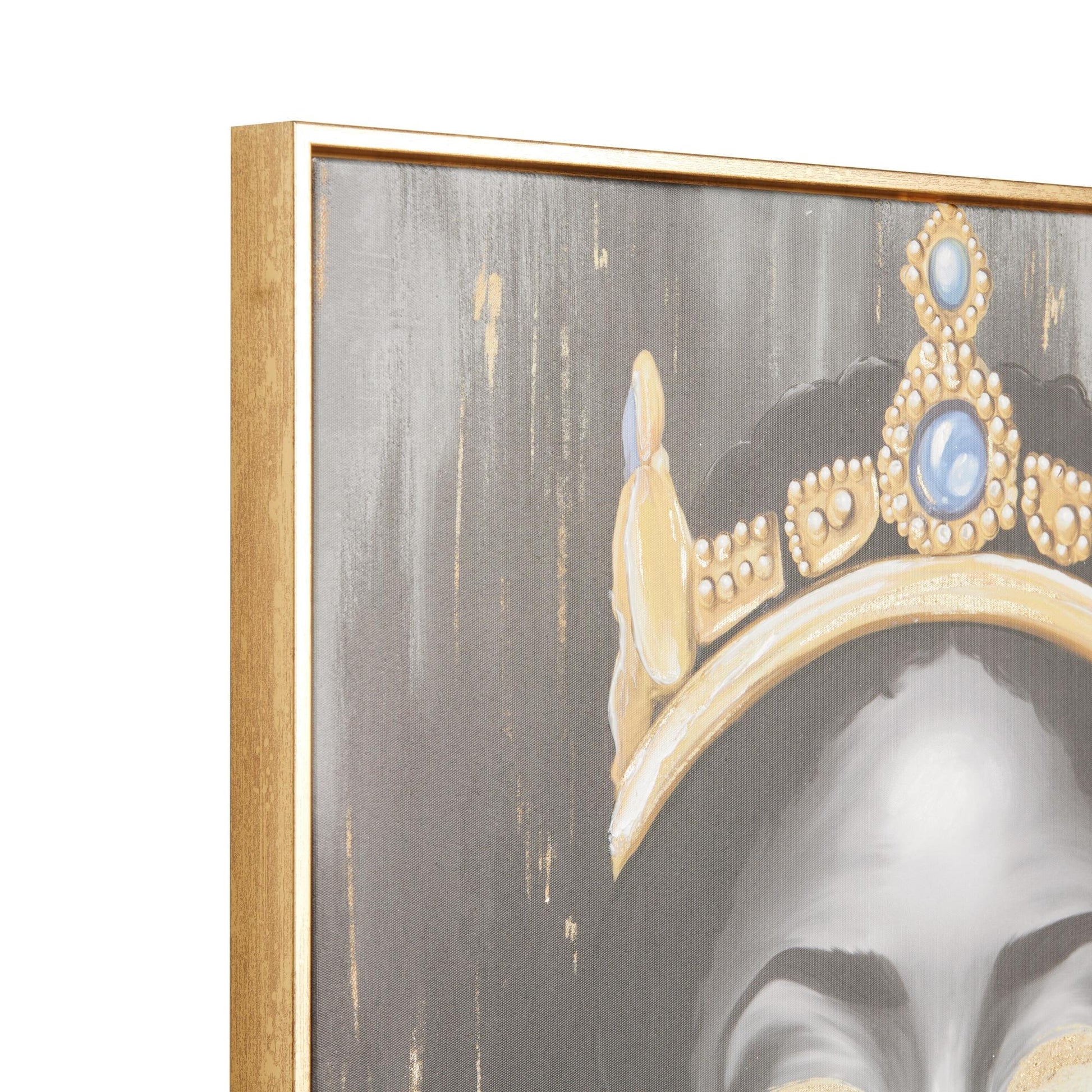 Woman Black Canvas Shaded Living Room Framed Wall Art with Blue Crown and Gold Foil Accents
