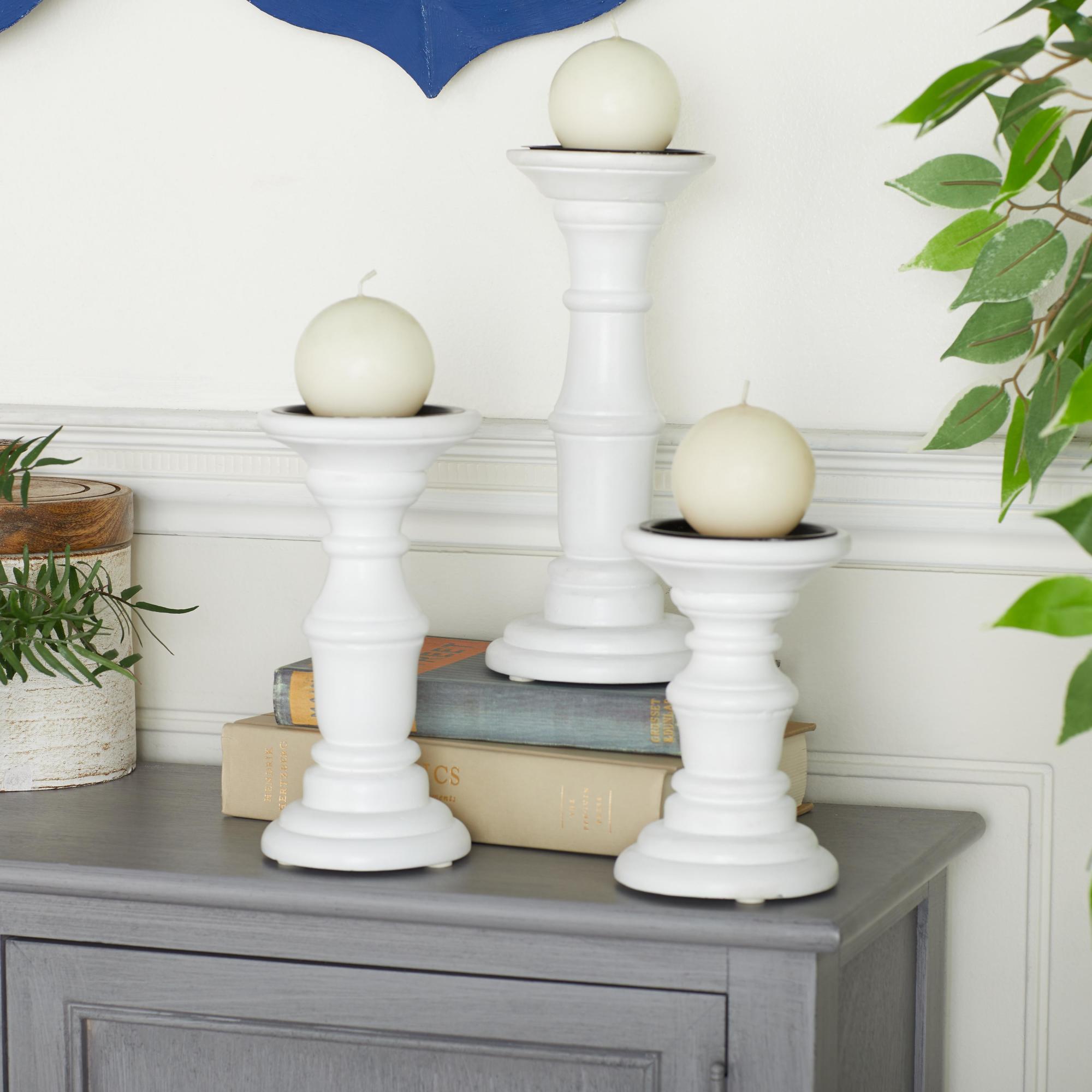 Set of 3 Mango Wood Turned Style Pillar Decorative Candle Holder