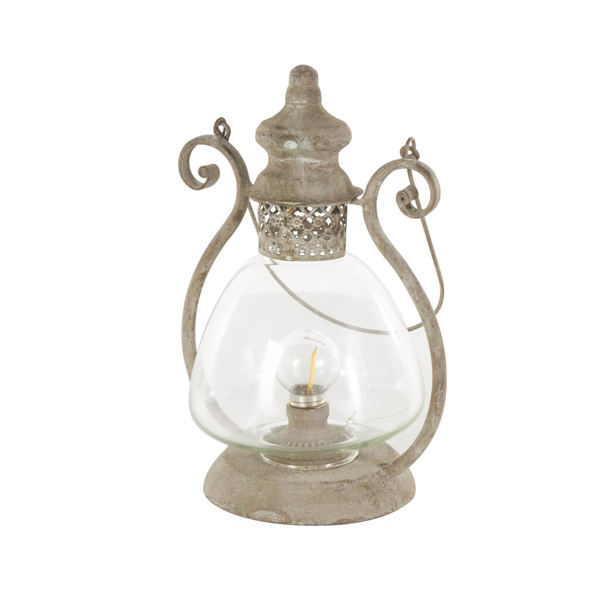 Scroll Bronze Metal Decorative Indoor Outdoor Candle Lantern with Arched Handle
