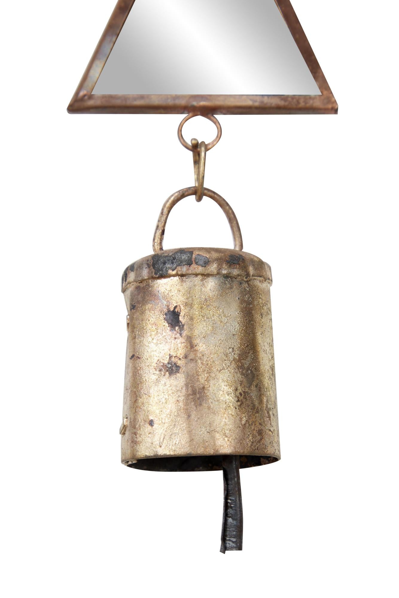Geometric Brown Metal Indoor Outdoor Windchime with Glass Mirrors and Bells