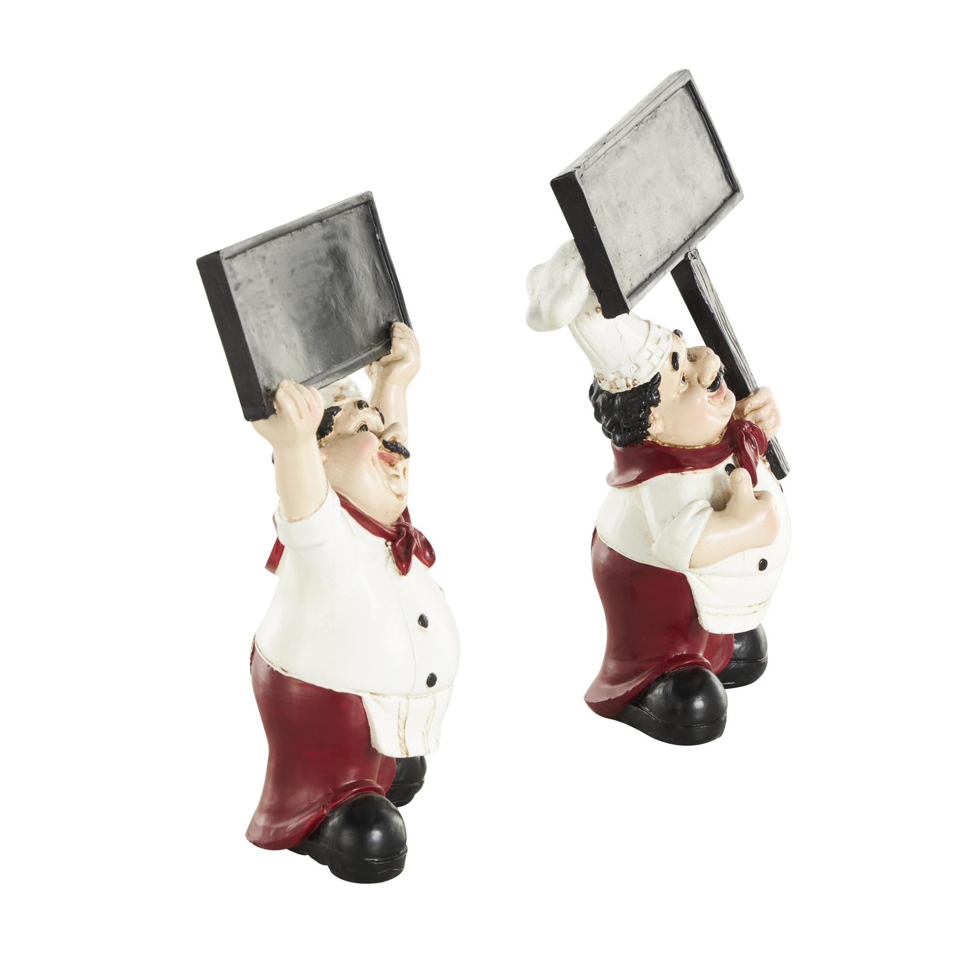 Set of 2 Chef White Polystone Kitchen Decorative Figurine Decorative Sculpture with Chalkboard Signs