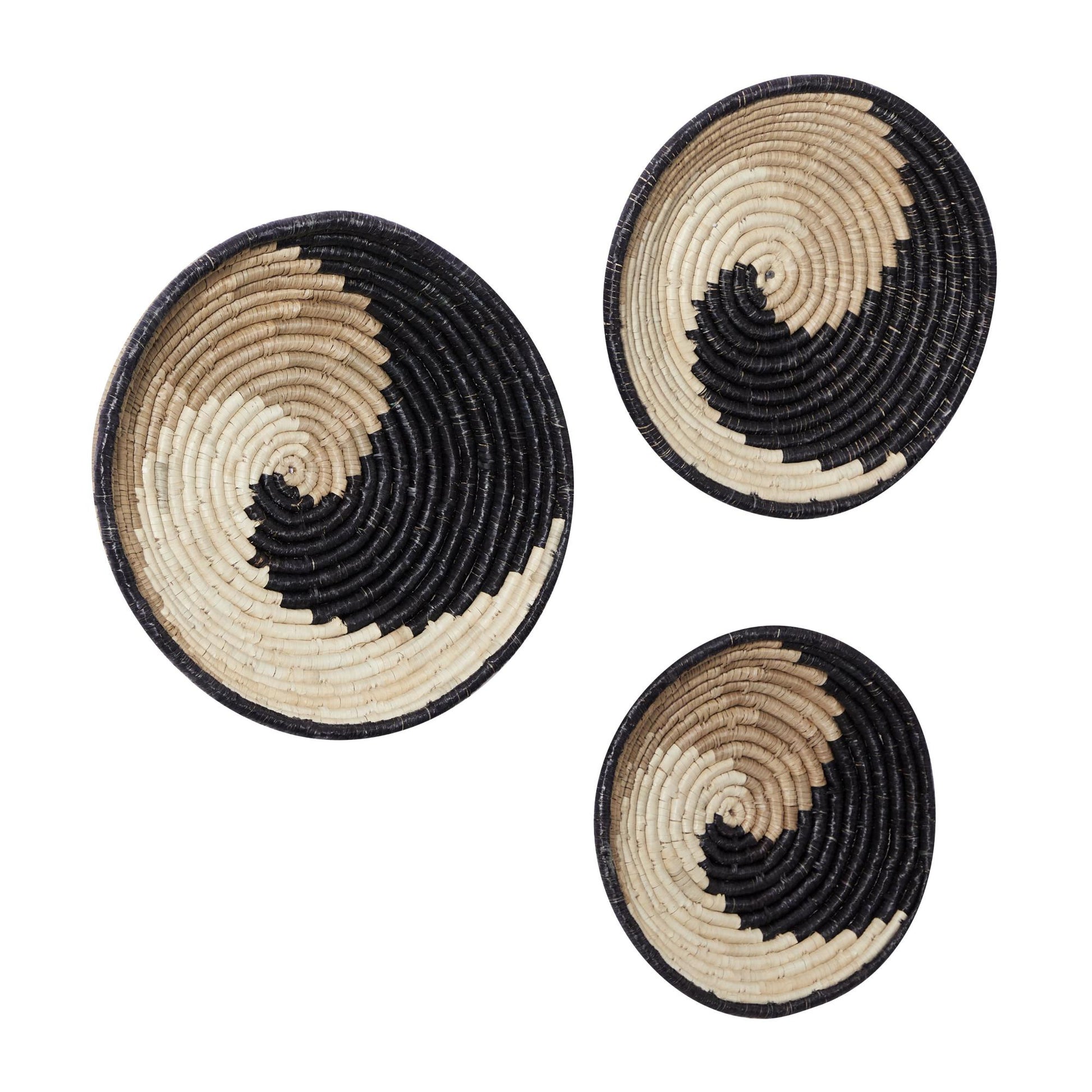 Set of 3 Plate Seagrass Handmade Spiral Basket Home Wall Decor Set of 3 20", 18", 15"H
