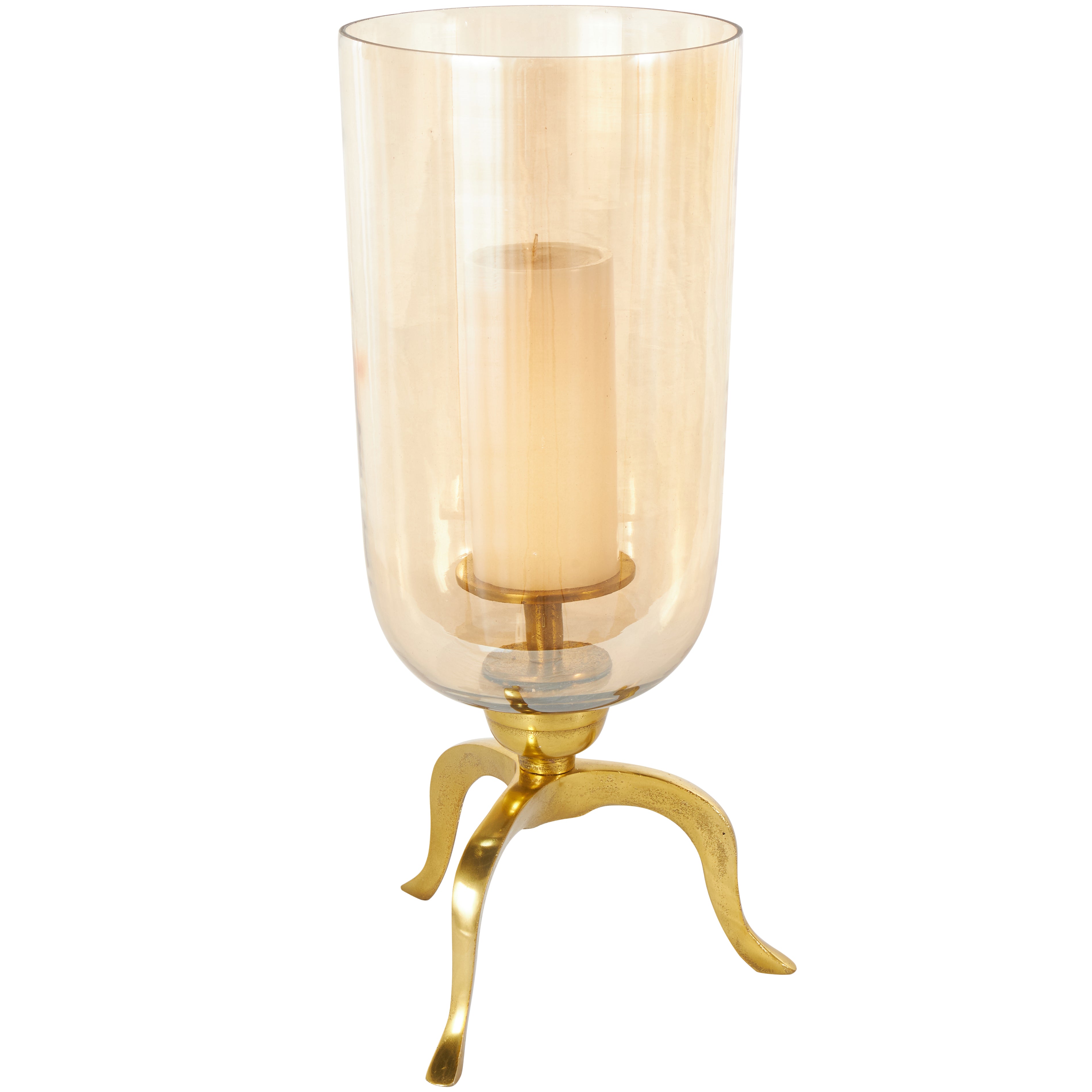 Gold Aluminum Metal Single Candle Room Hurricane Lamp