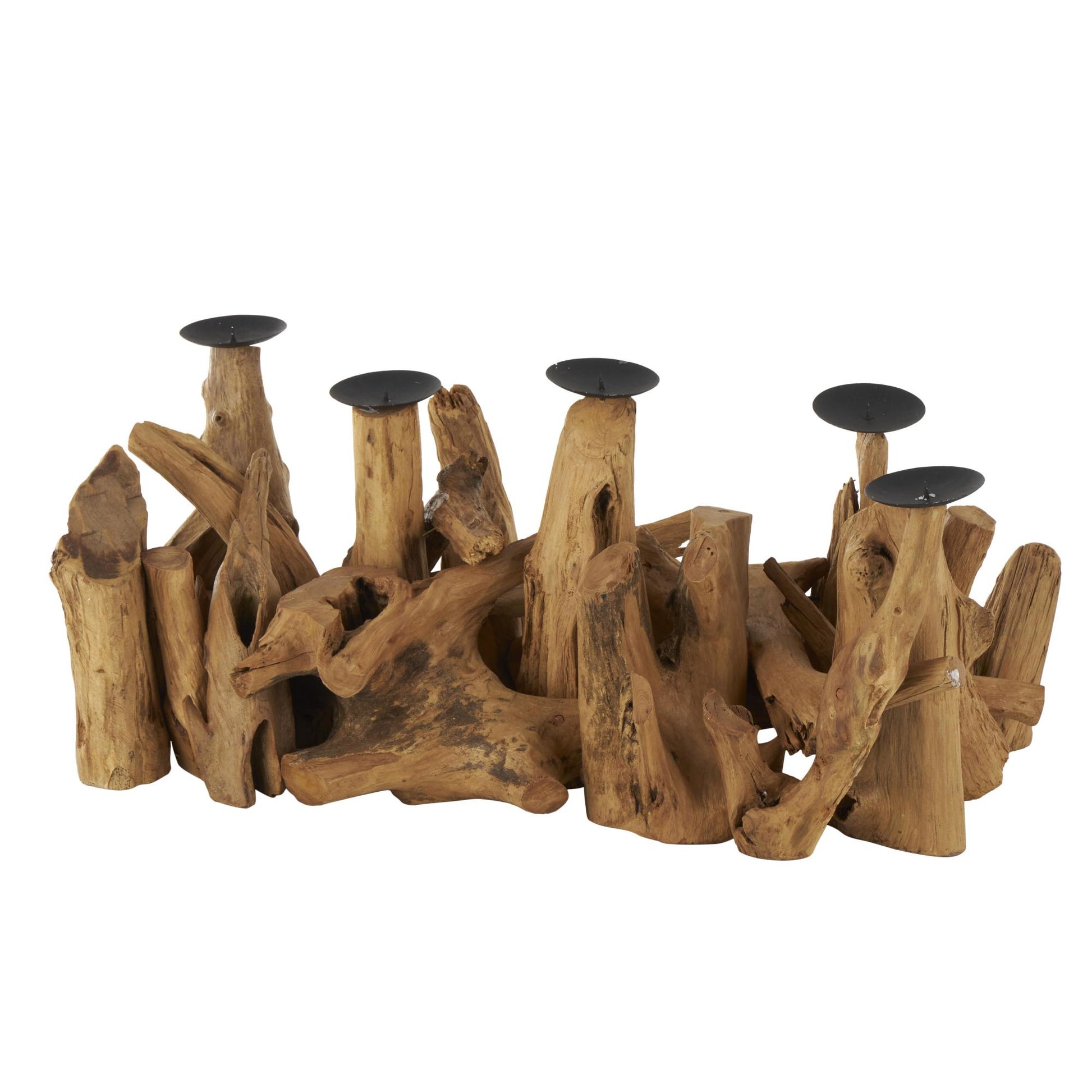 Brown Teak Wood Handmade Live Edge Decorative Candelabra