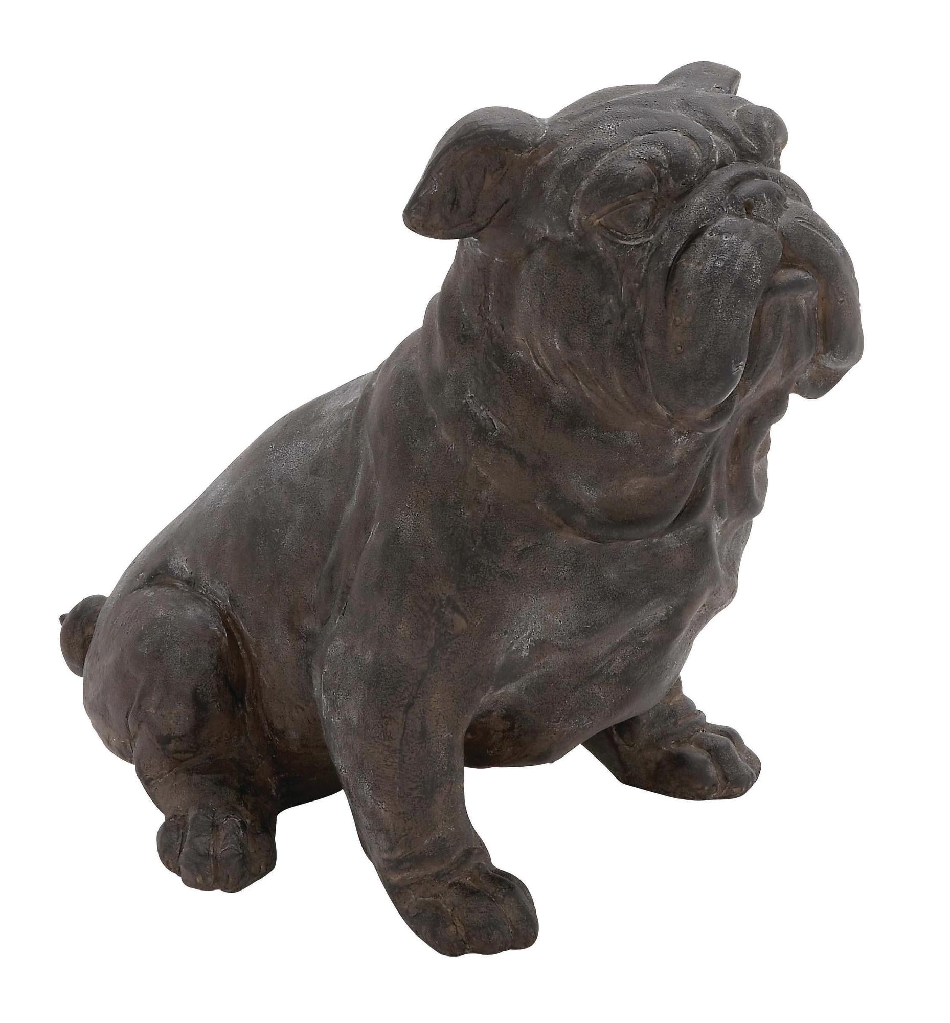 Bulldog Brown Polystone Weathered Sitting Decorative Sculpture