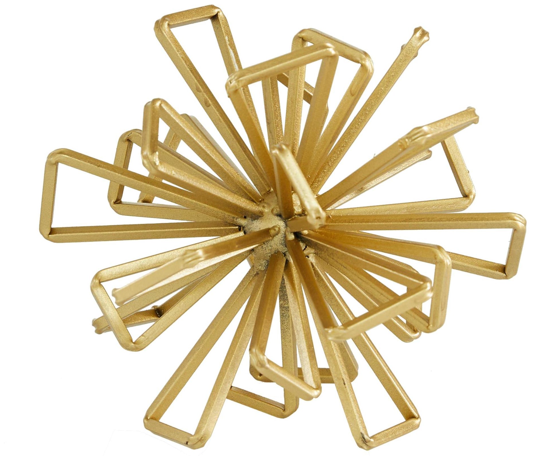 Set of 3 Geometric Gold Metal Wire Rod Orb Decorative Sculpture
