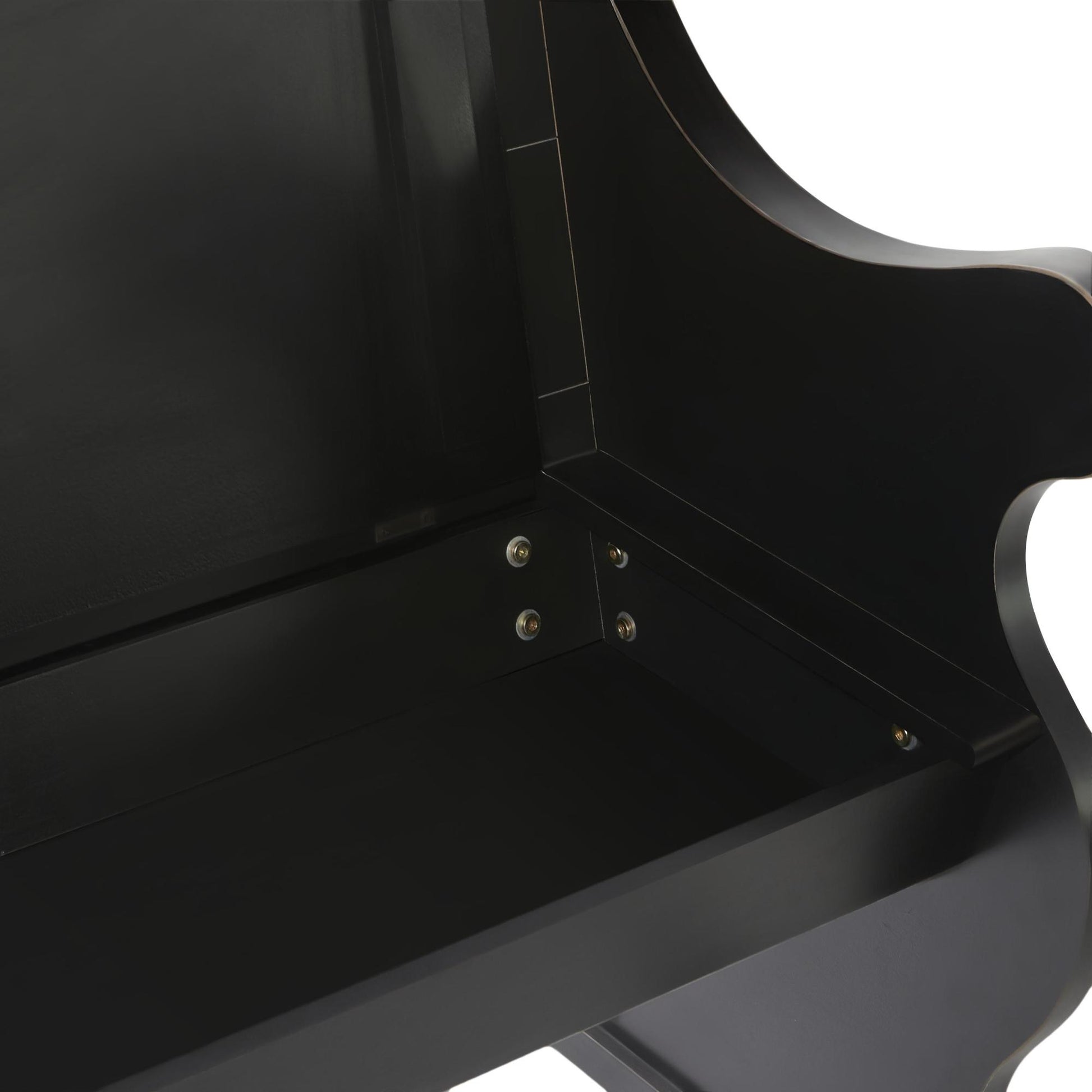 Black Wood Room Storage Bench with Scrolled Armrests