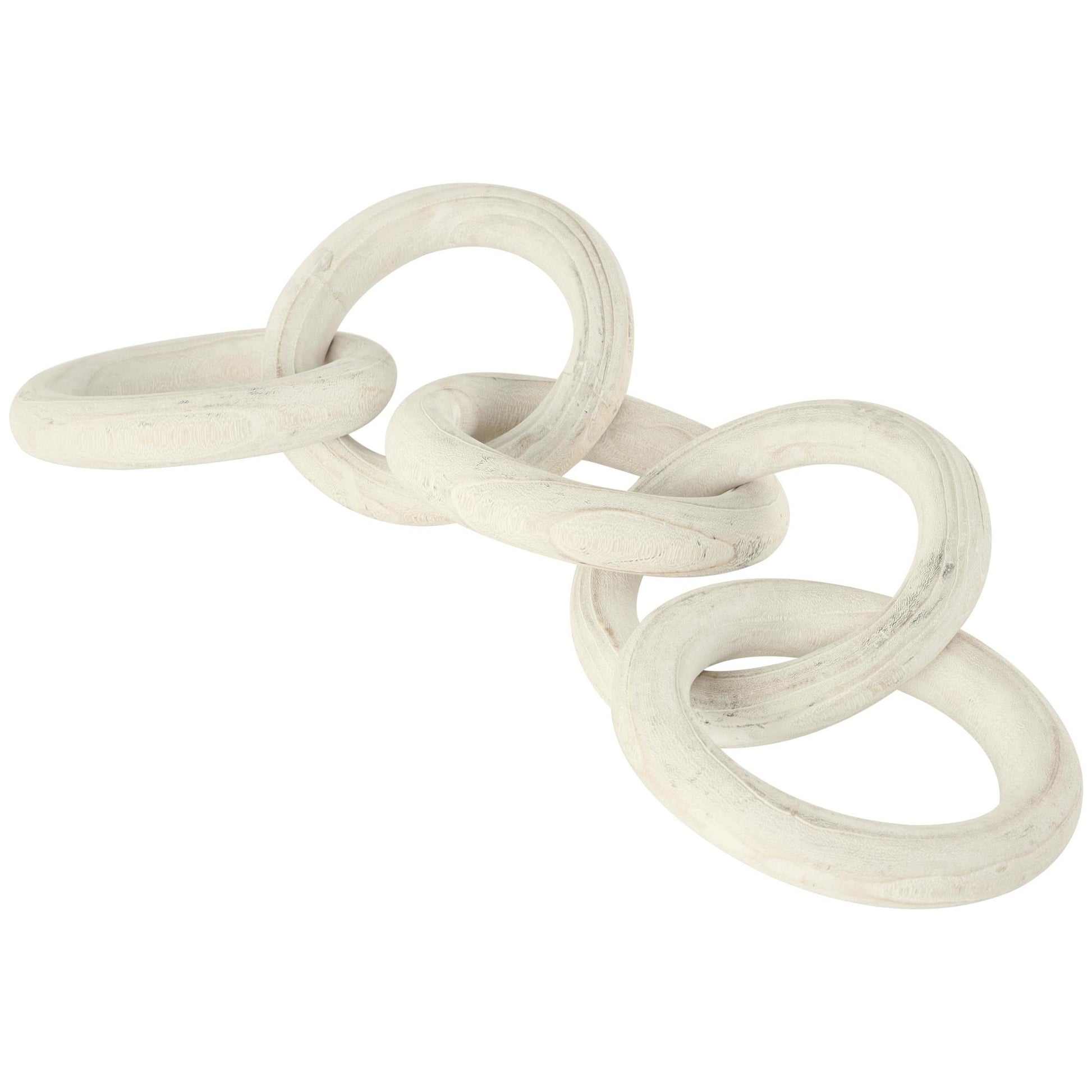 Chain White Wood 5 Link Decorative Sculpture with Natural Wood Grain