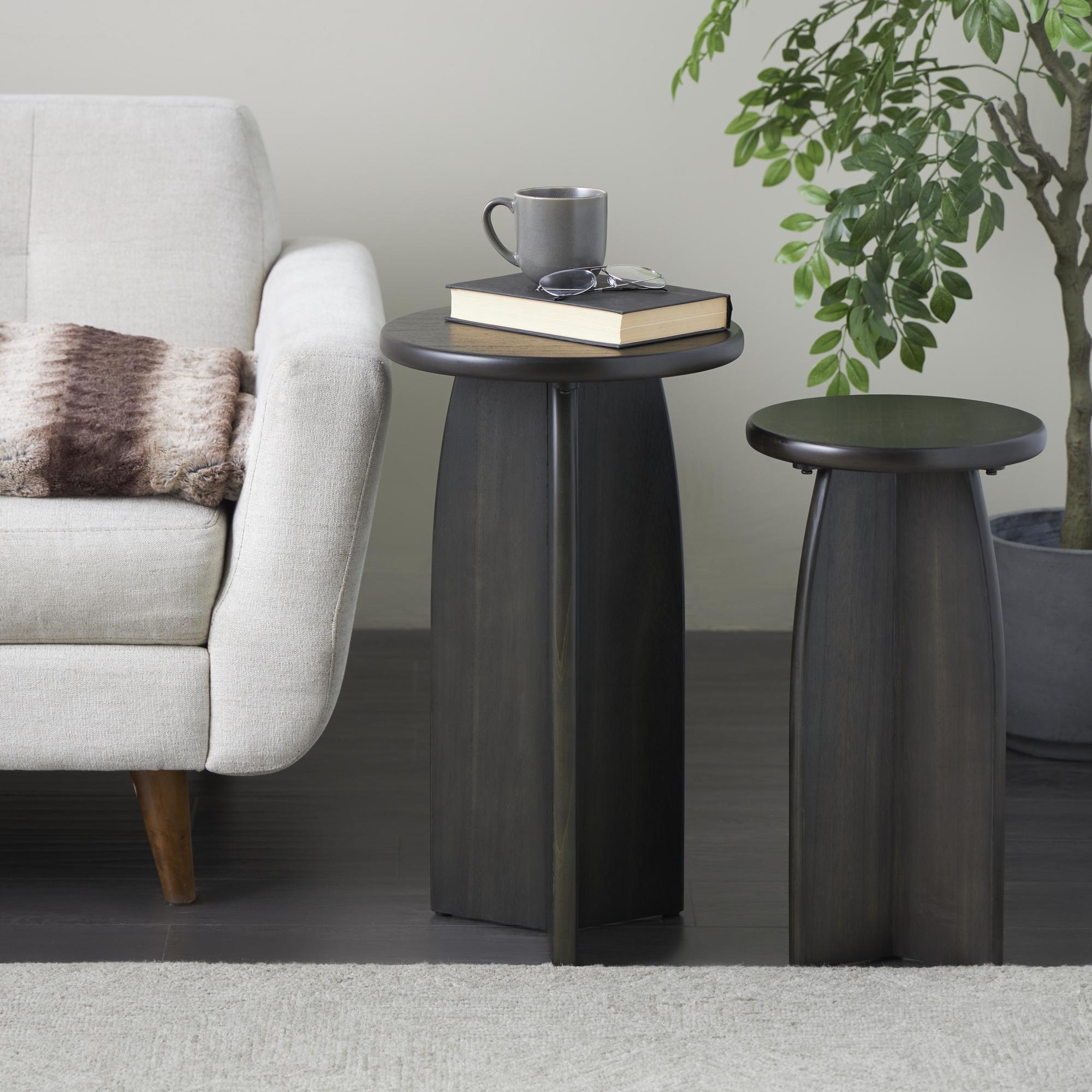 Set of 2 Wood Pedestal Side End Accent Table