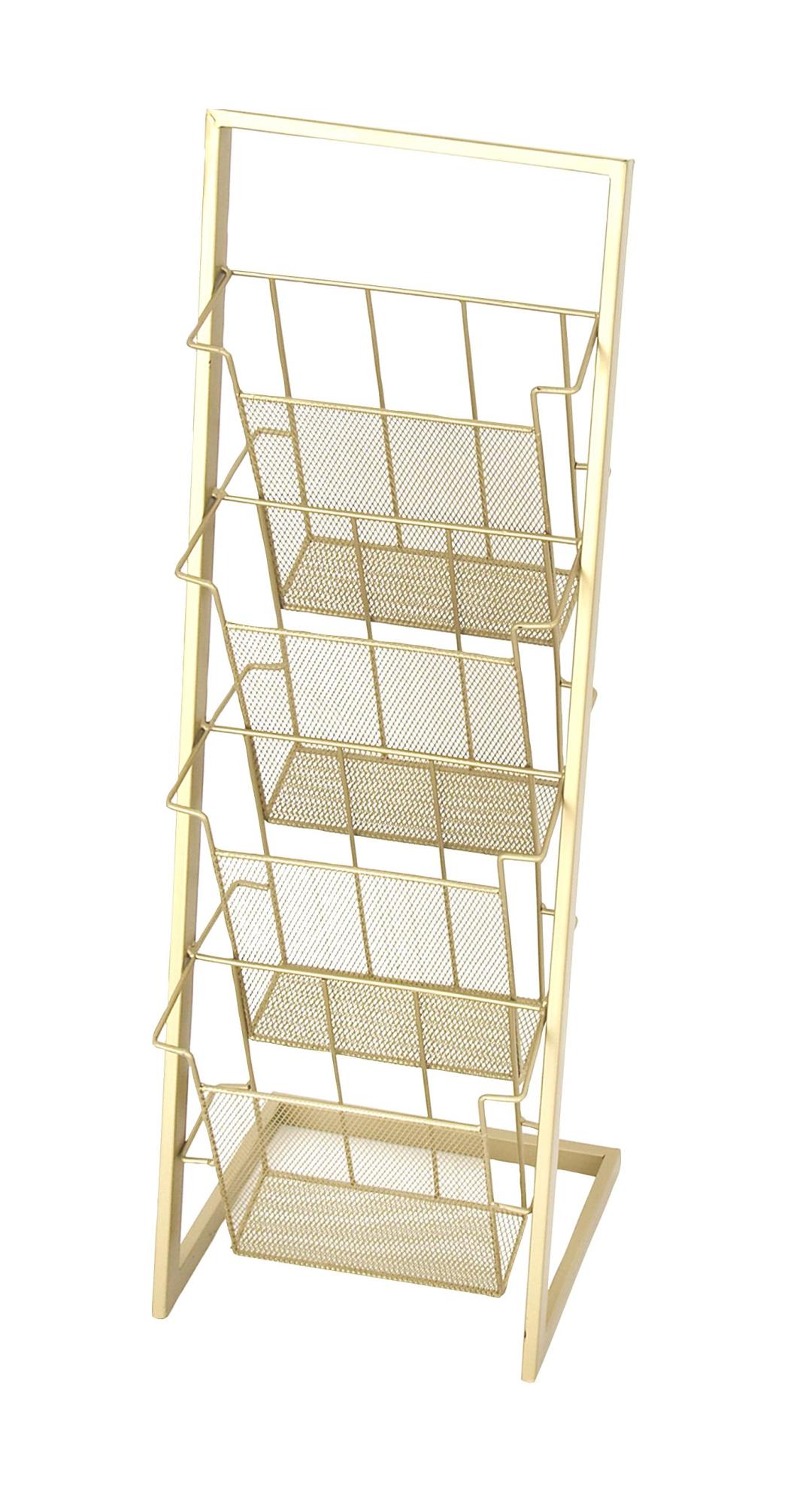 Gold Metal 4 Slot Decorative Magazine Holder with Tall Stand