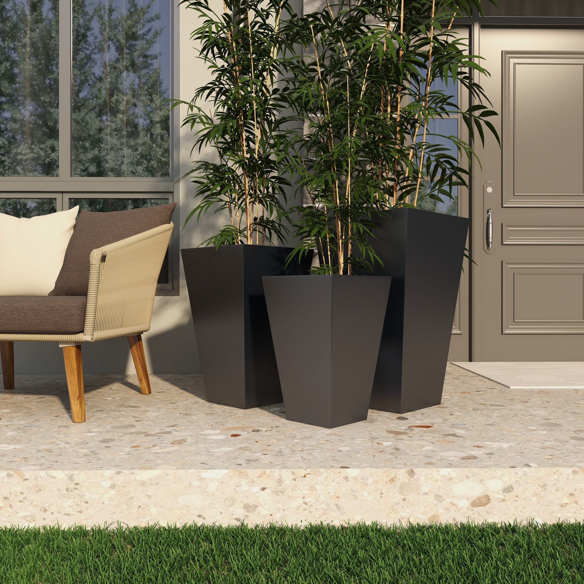 Set of 3 Geometric Metal Light Weight Indoor Outdoor Planter with Tapered Base
