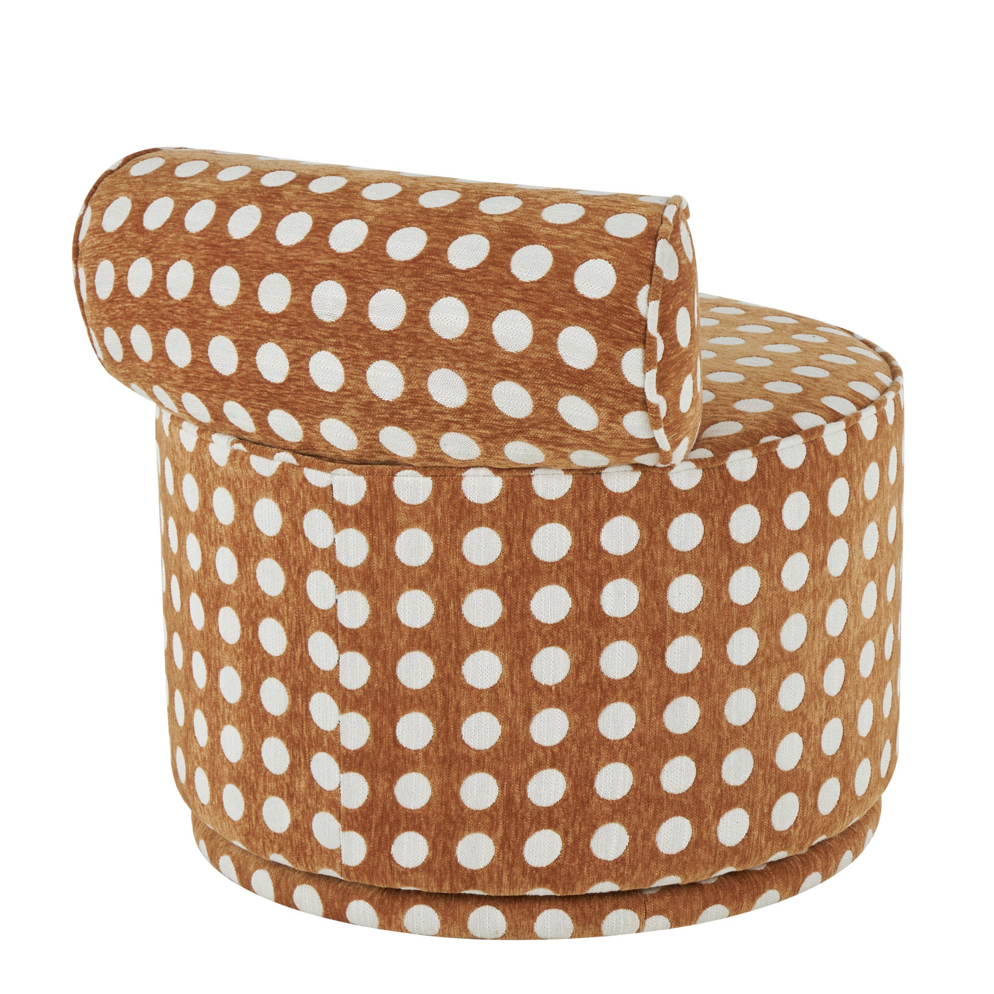 Brown Polyester Round Swivel Boucle Living Room Accent Chair with White Spots