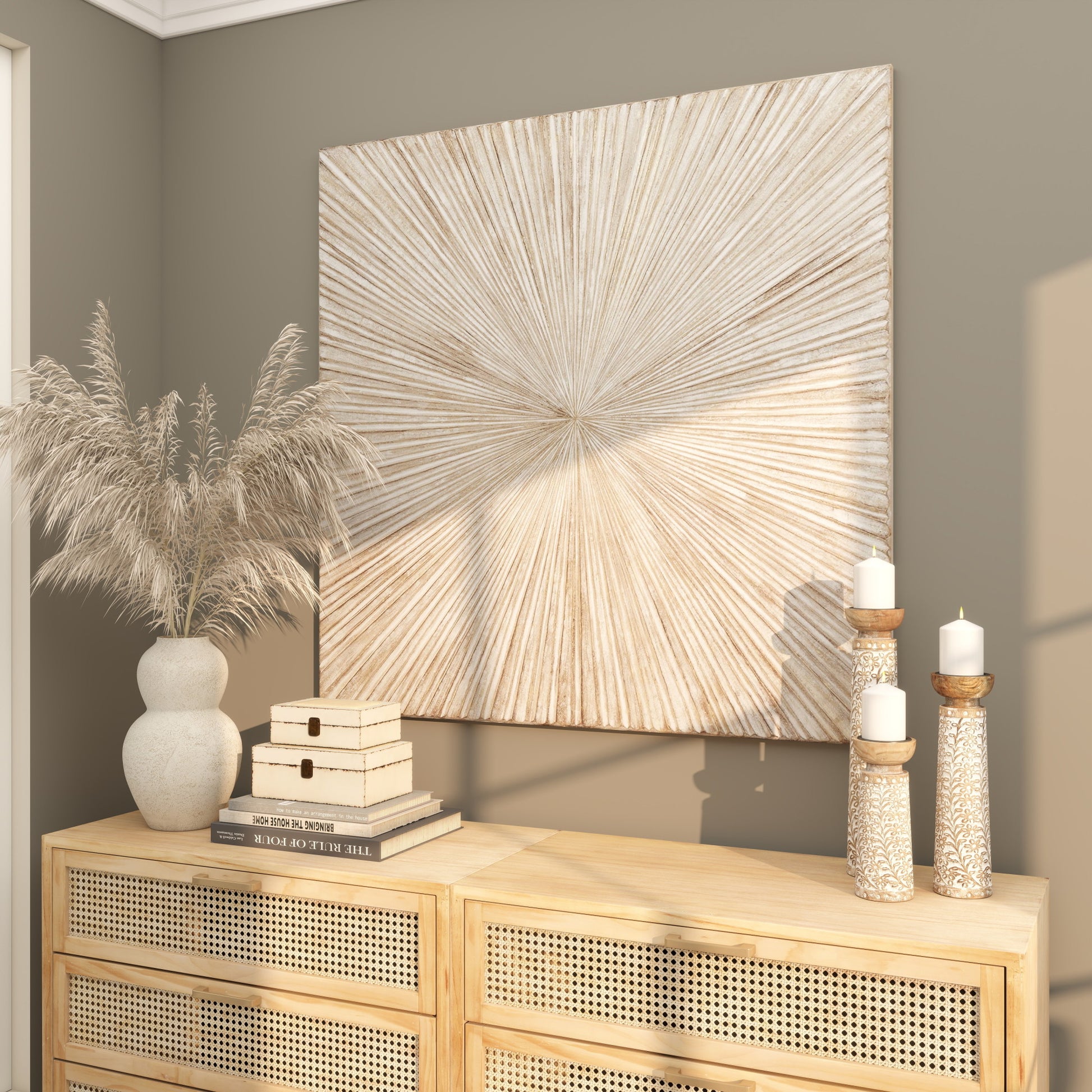 Starburst Brown Wood Handmade Carved Home Wall Decor