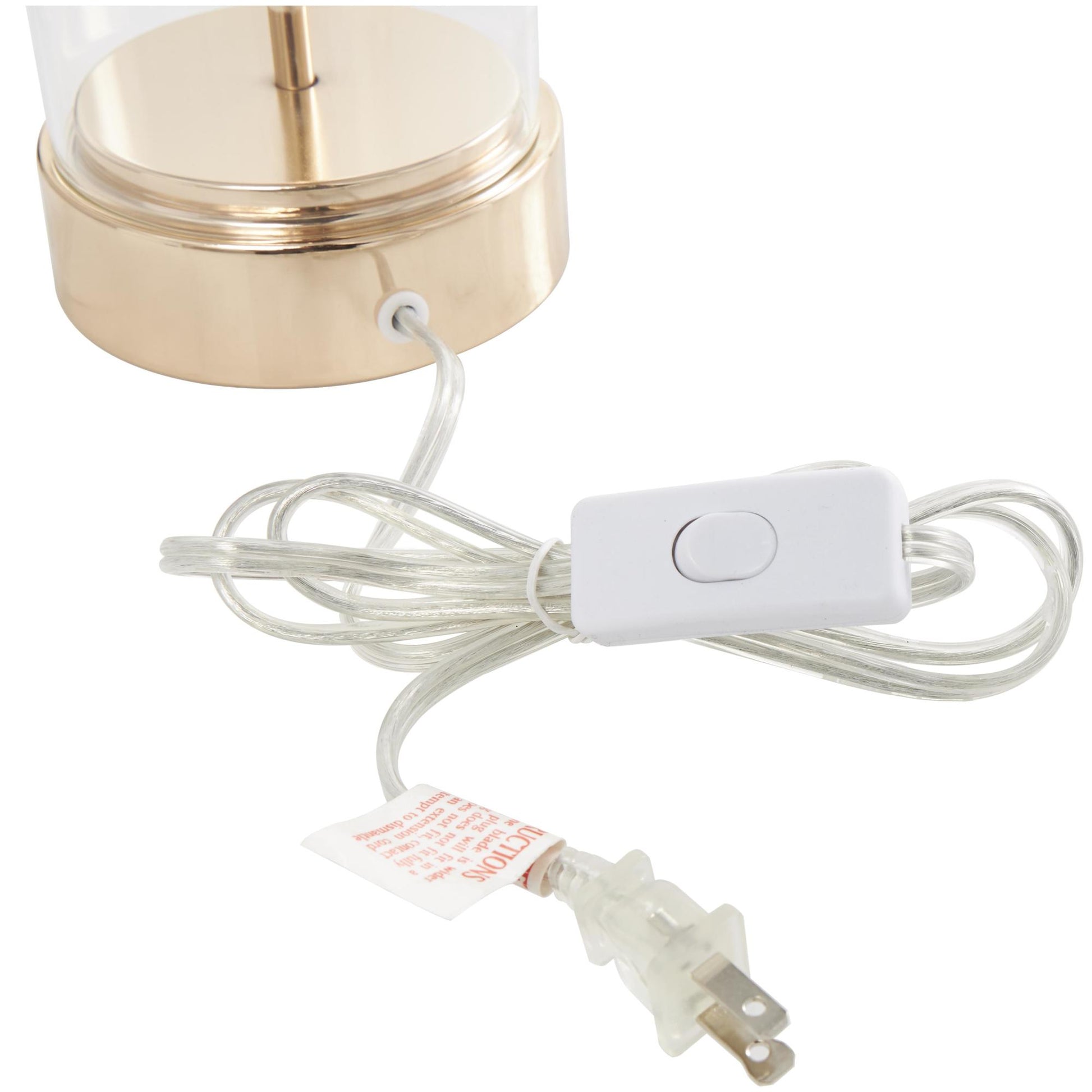 CosmoLiving by Cosmopolitan Gold Tempered Glass Transparent Base Room Table Lamp with Drum Shade