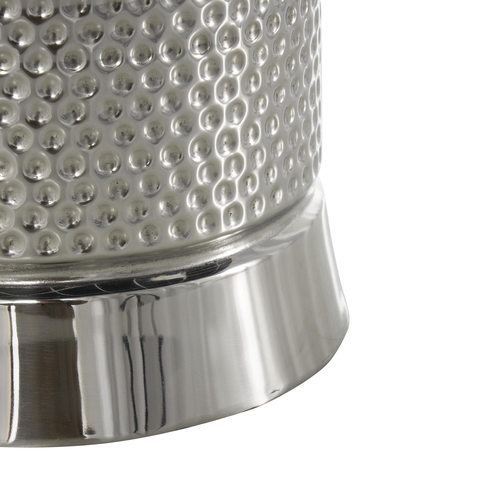 Silver Stainless Steel Metal Hammered Decorative Ice Bucket with Brown Leather Handles