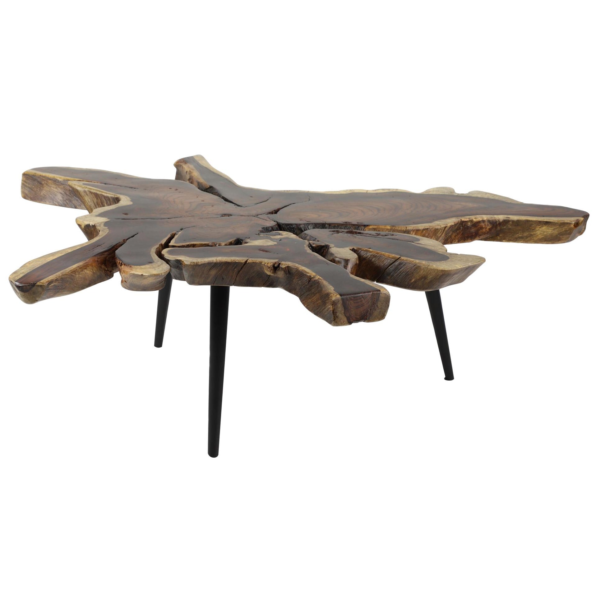 Brown Wood Handmade Live Edge Top Living Room Coffee Table with Black Metal Tripod Legs