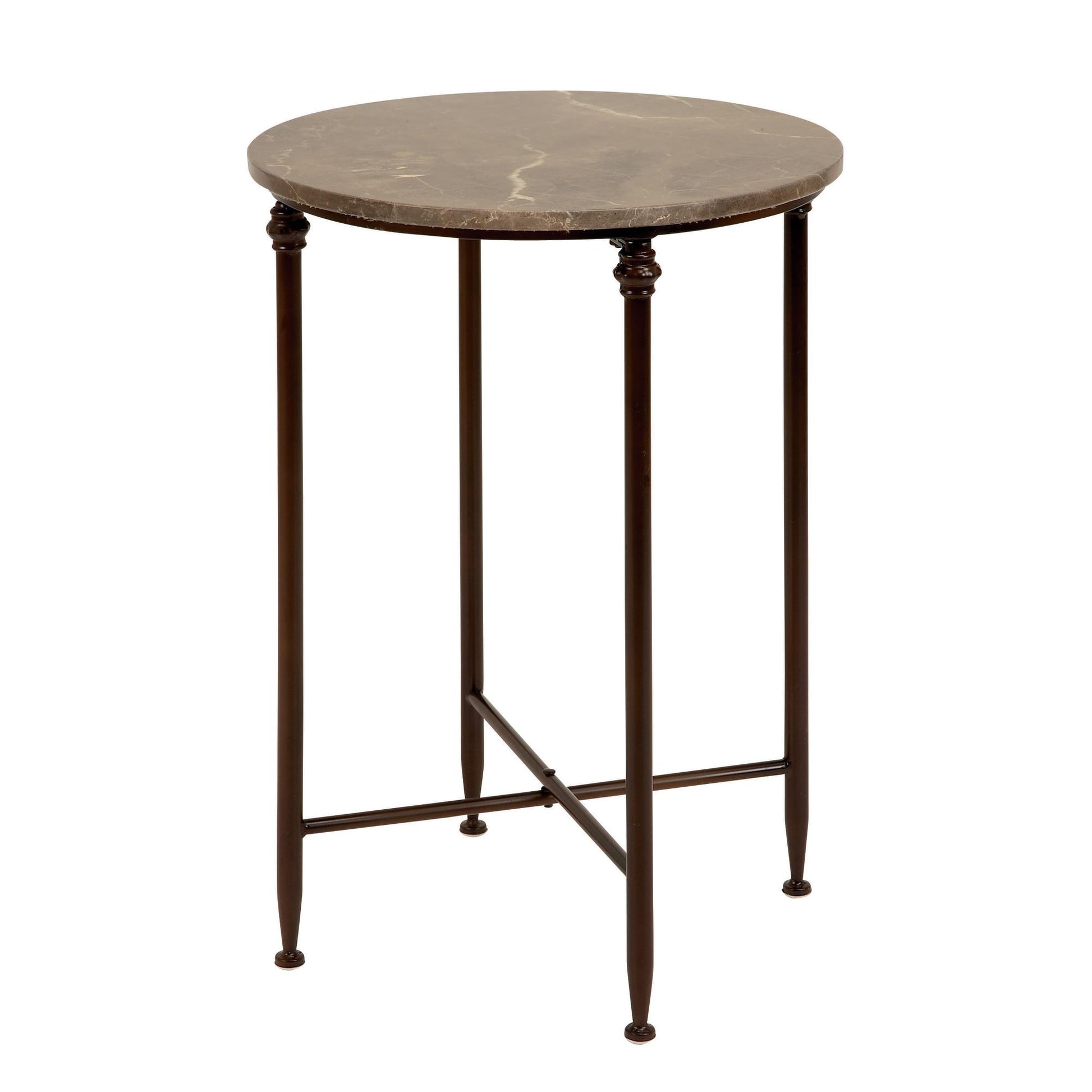 Brown Marble Side End Accent Table with Bronze Metal Legs