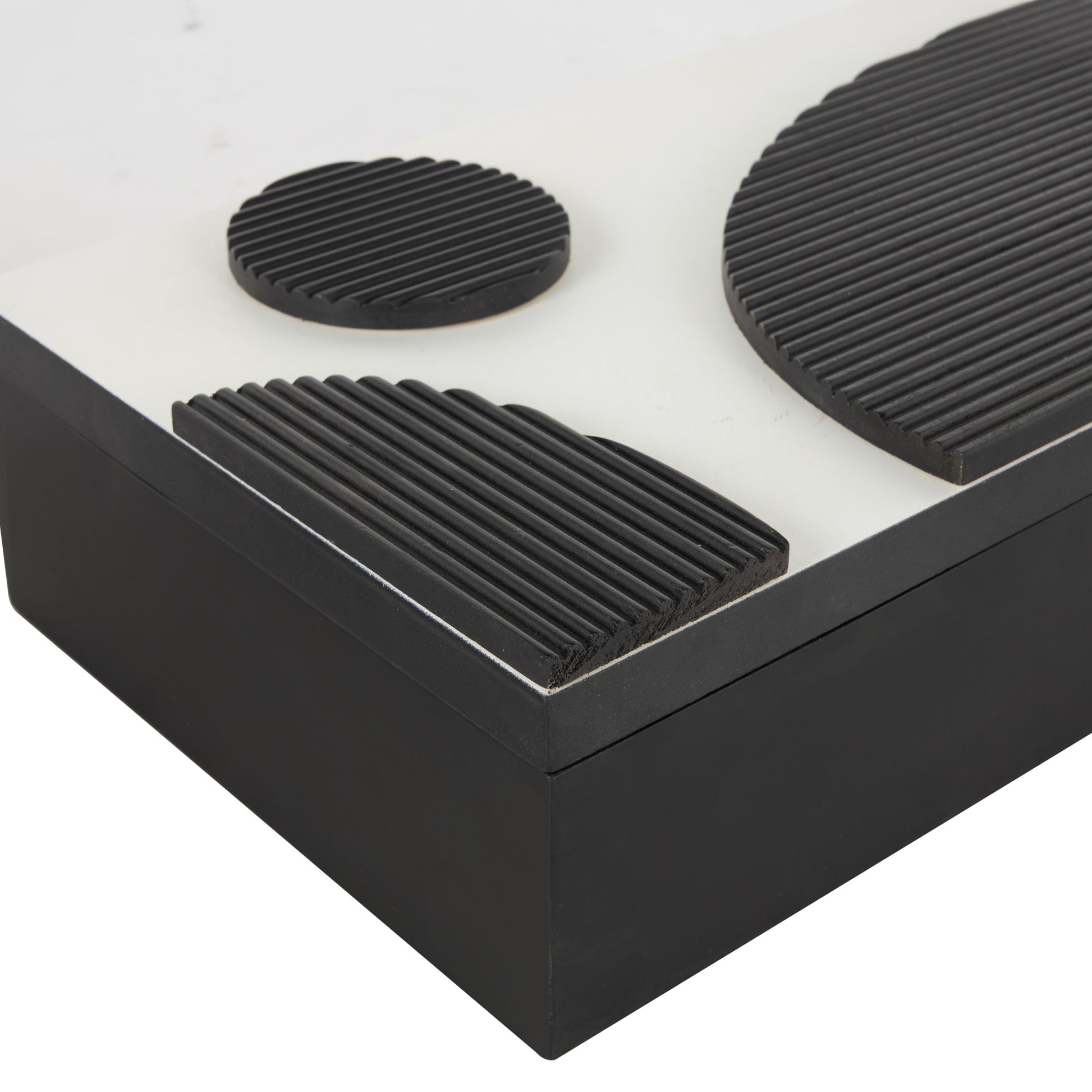 Set of 3 Black Wood Handmade Decorative Box with 3D Geometric Accents