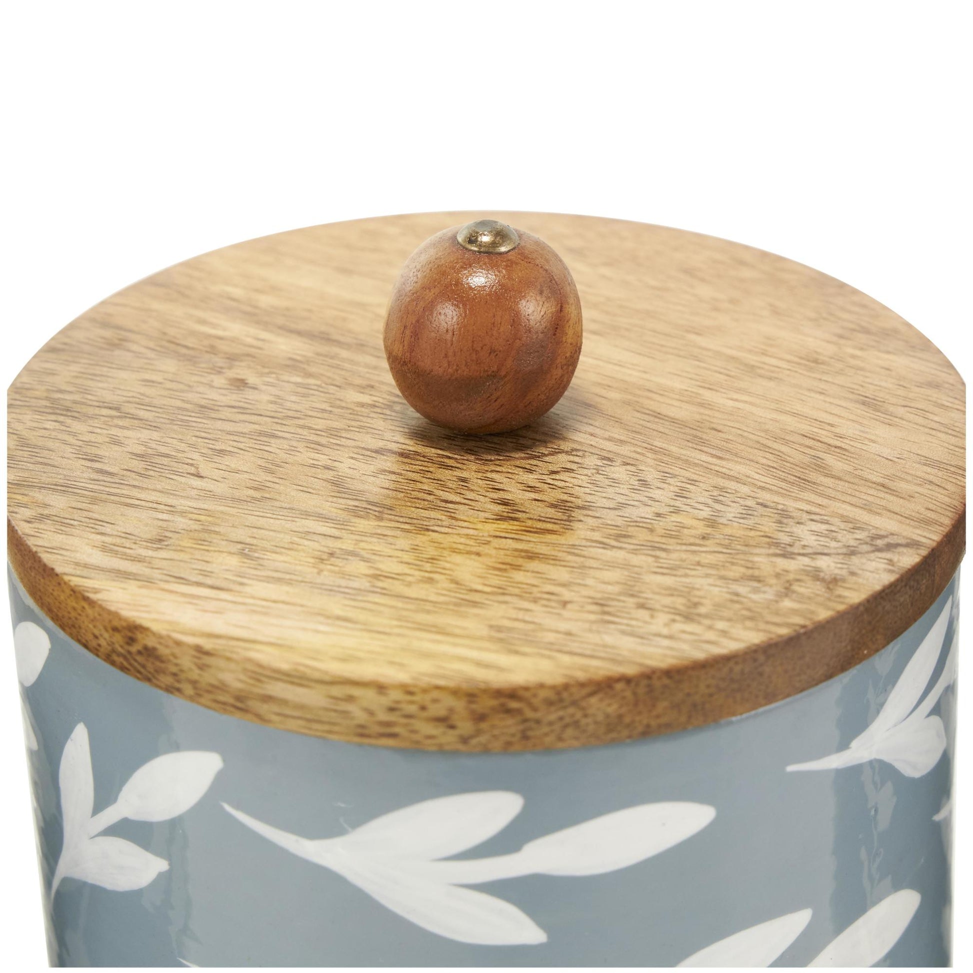 Set of 3 Floral Ceramic Decorative Canisters with Wood Lids