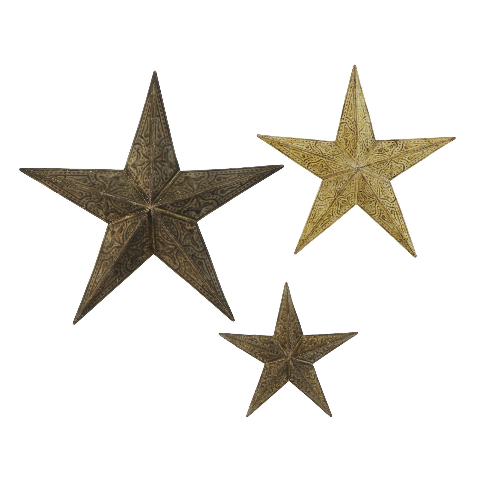 Set of 3 Star Metal Indoor Outdoor Home Wall Decor Set of 3 24", 18", 12"W