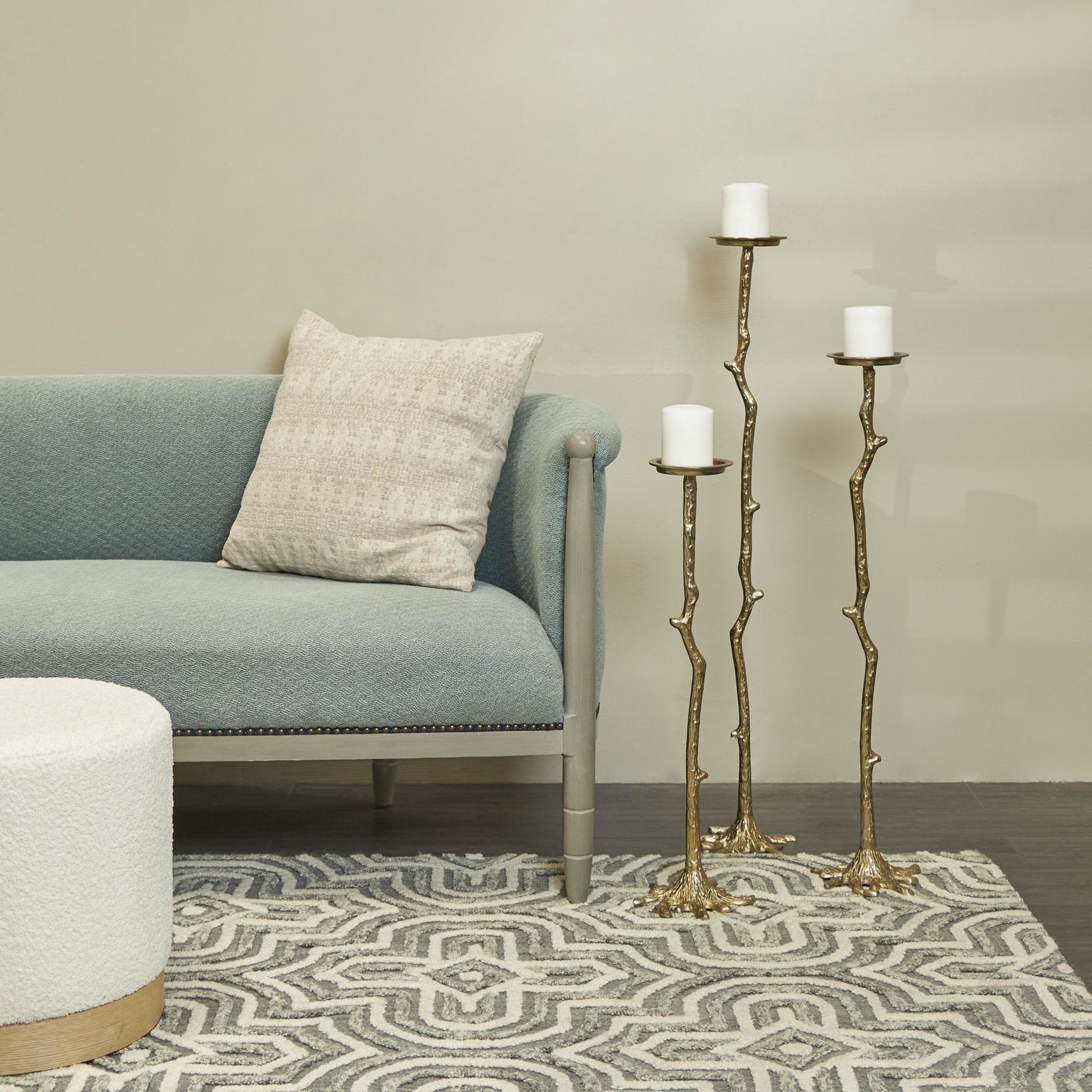 Set of 3 Abstract Gold Aluminum Metal Tall Floor Decorative Candle Holder with Stick Inspired Design