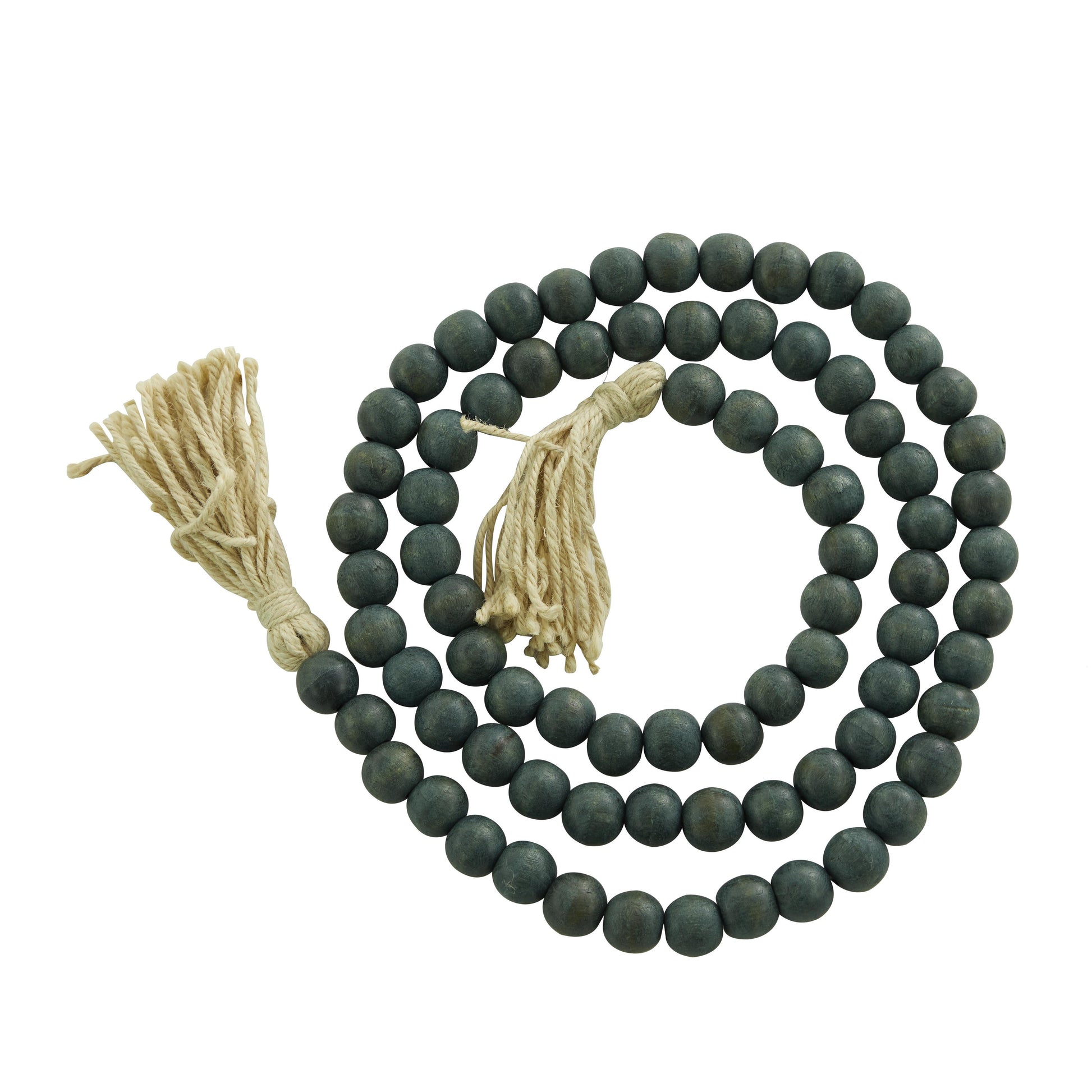 Mango Wood Handmade Round Long Carved Beaded Garland with Tassel