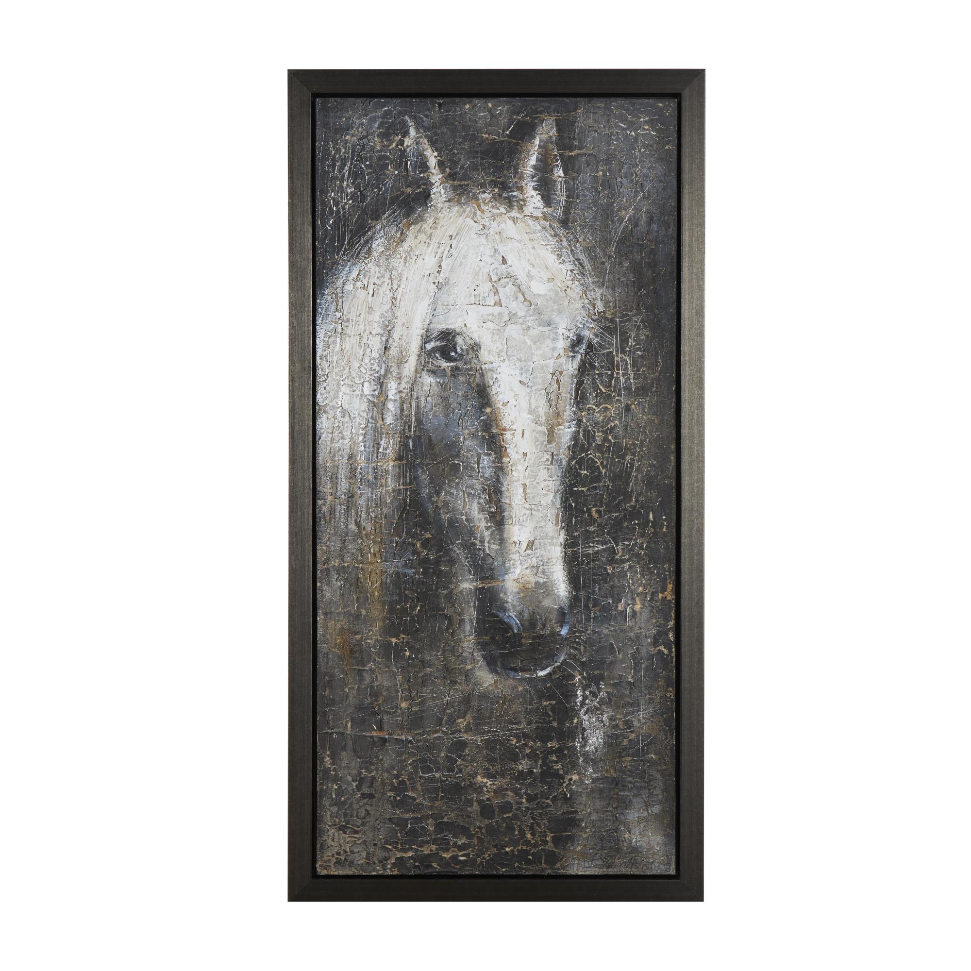 Horse Black Canvas Living Room Framed Wall Art with Textured Distressing