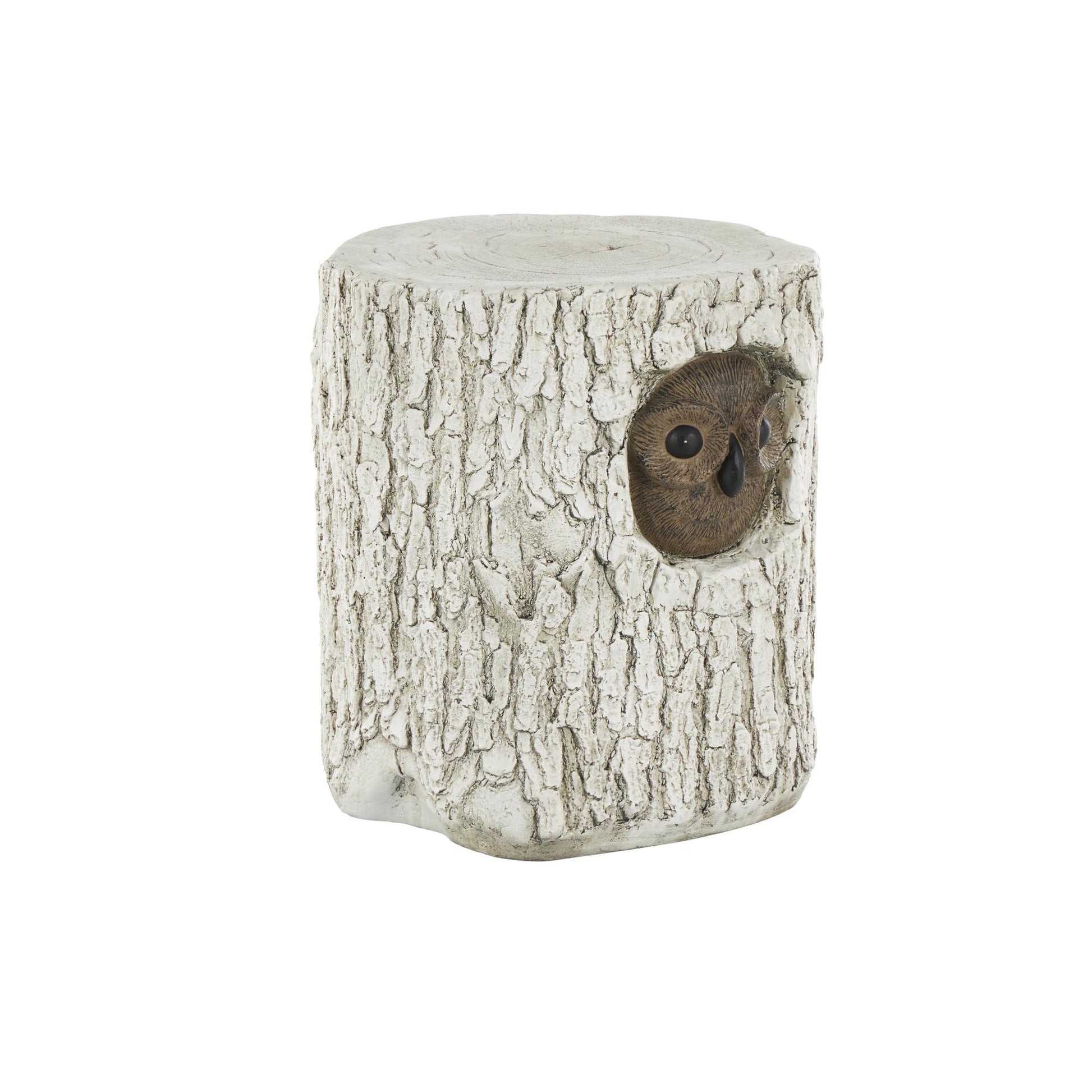 Owl White Magnesium Oxide Tree Trunk Decorative Garden Stool with Brown Accents