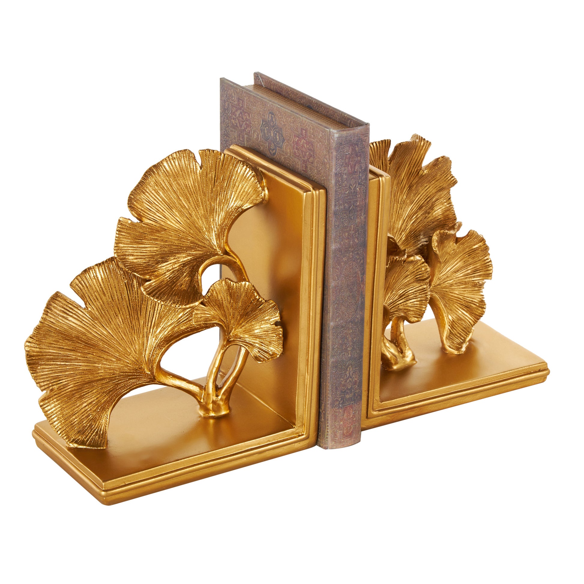 Set of 2 Tree Gold Polystone Ginkgo Decorative Bookends