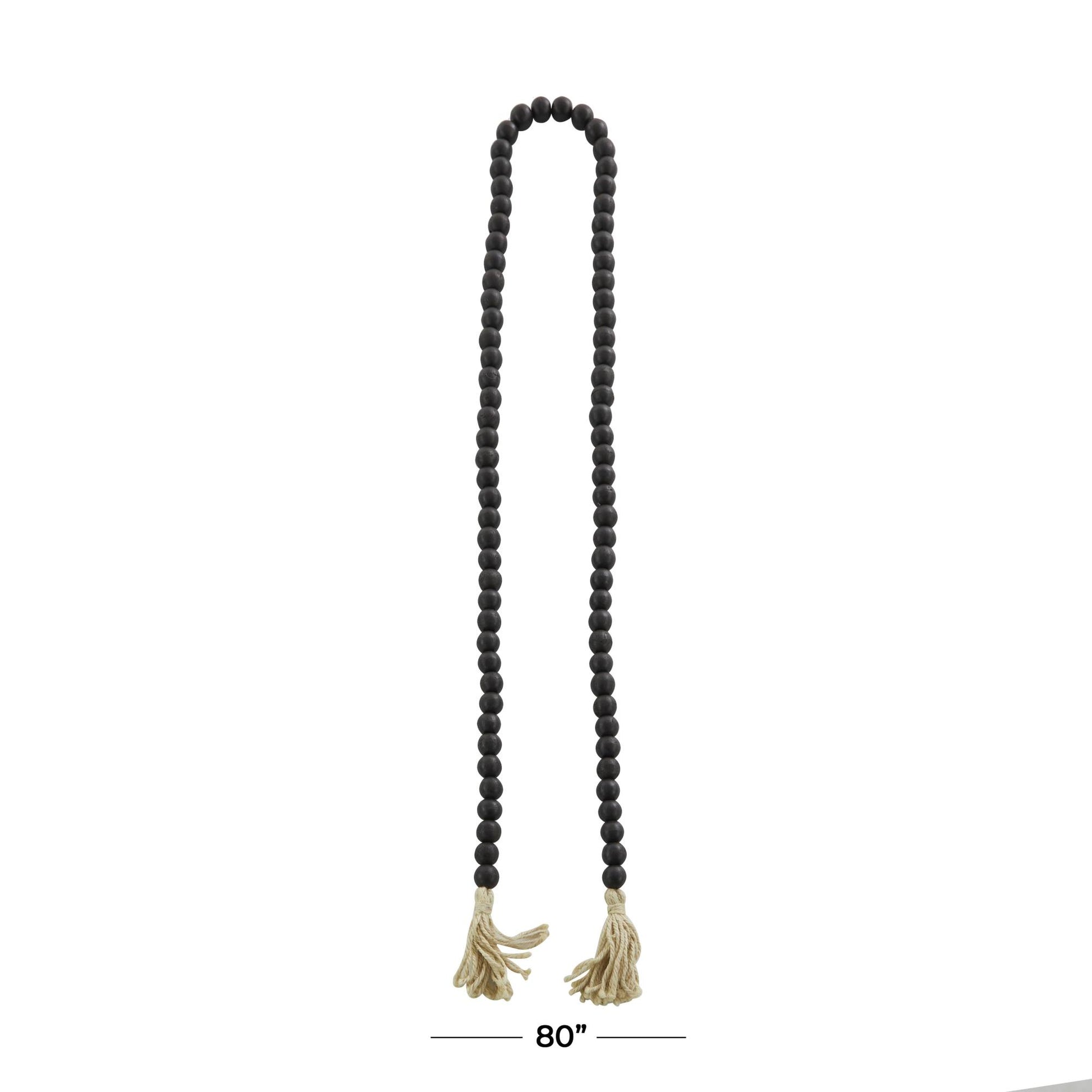Mango Wood Handmade Round Long Carved Beaded Garland with Tassel